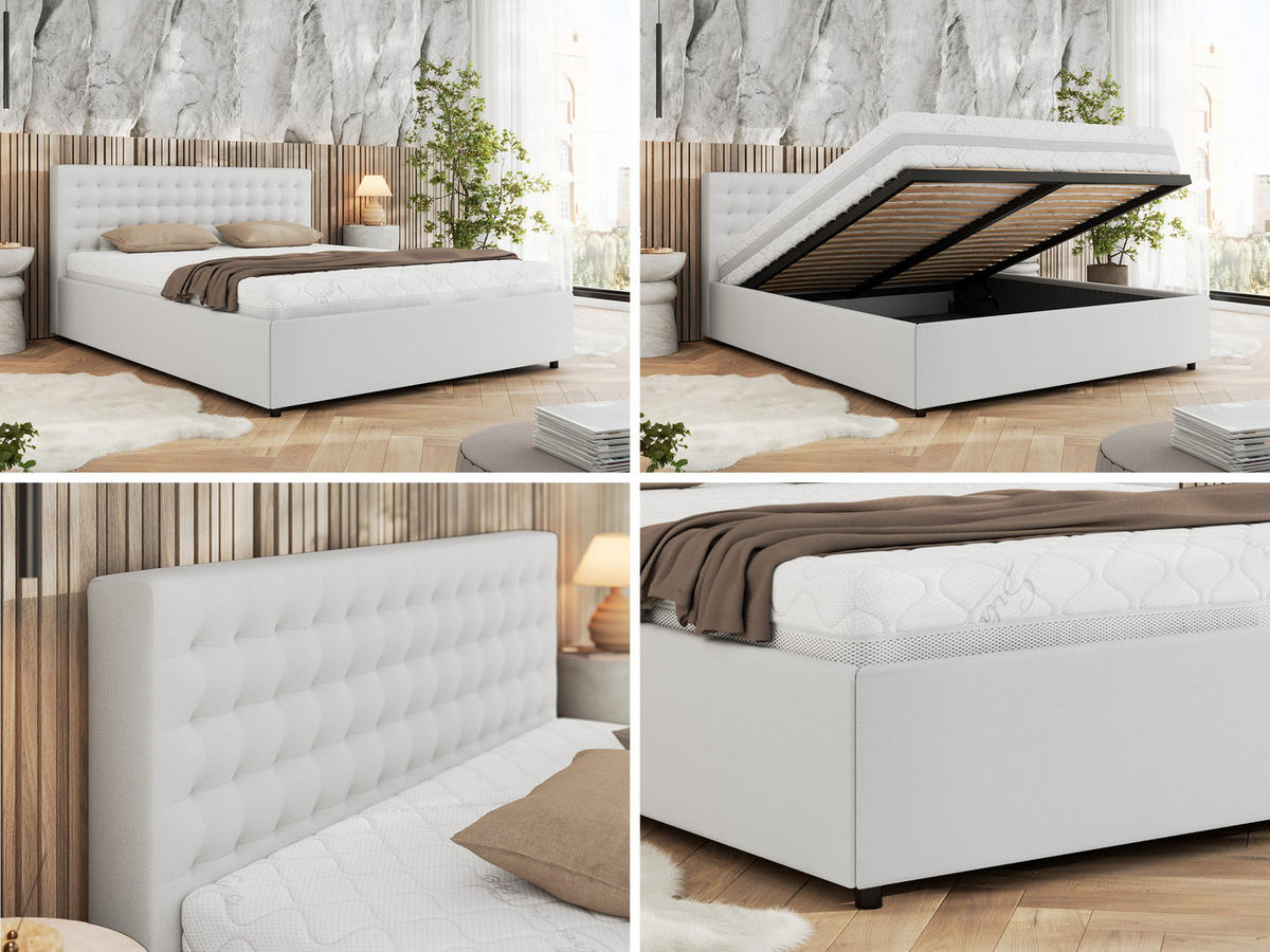 POLSTERBETT PAVO CLASSIC 140/200 - Weiß Kunstleder - Schaum-Matratze - Weiß, Textil (140/200cm) - MKS