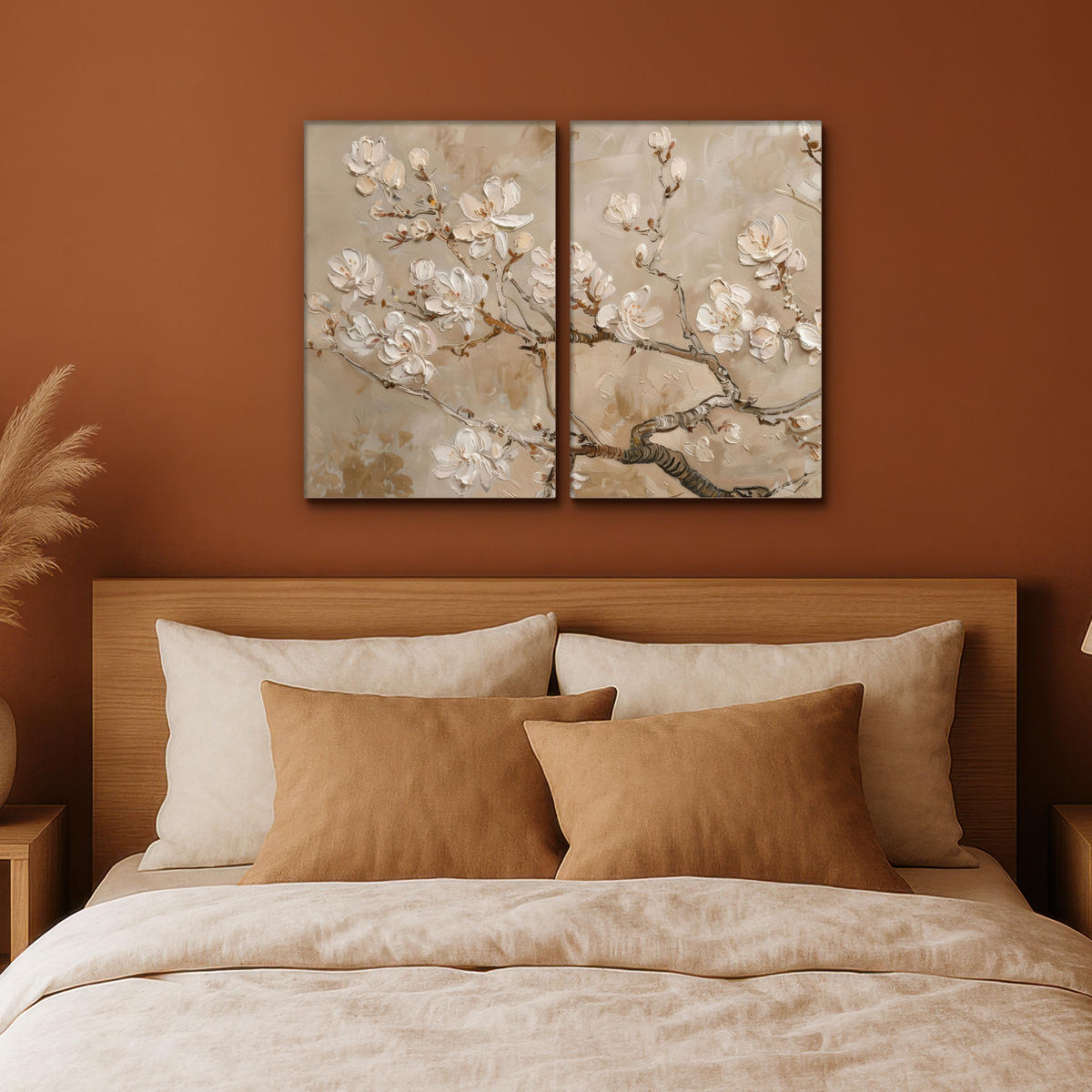 LEINWANDBILD 2er Set Beige - Blüte - Modern 80x60 cm - Greige, Textil (80/60cm) - MuchoWow