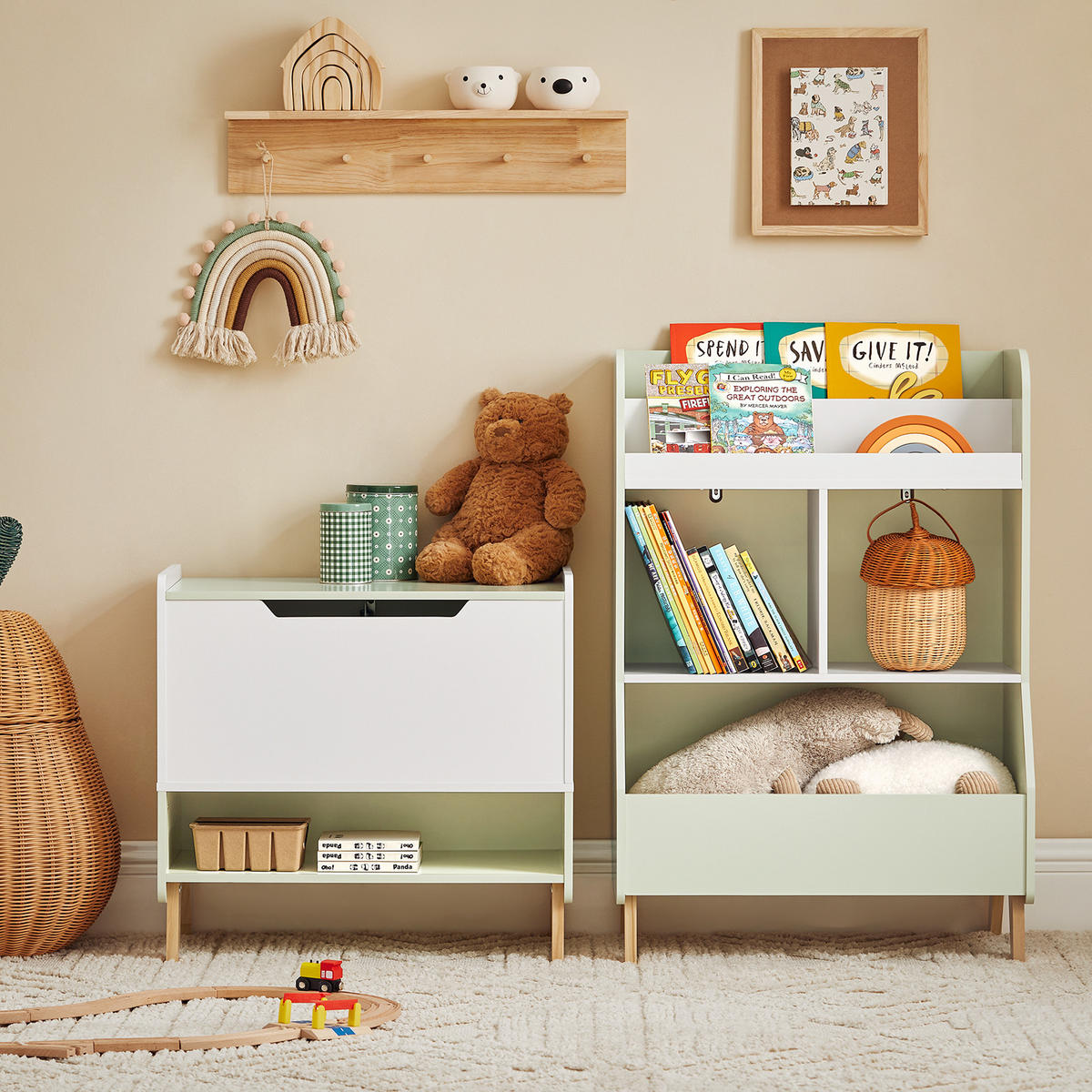 KINDERREGAL Grün - Weiß/Naturfarben, Holz/Holzwerkstoff (60/89/36cm) - SoBuy