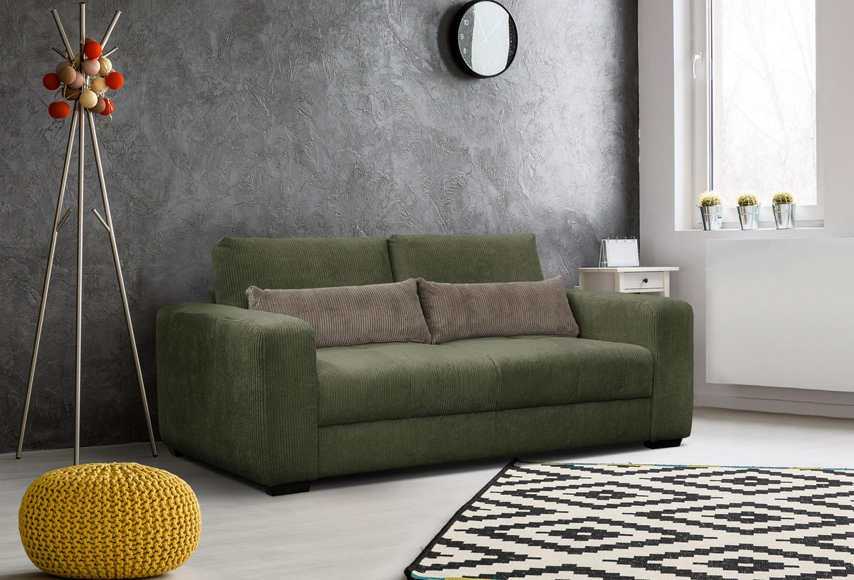 SOFA OLI 3-Sitzer, olivgrün - Olivgrün, Holz/Textil (208/91/108cm) - Courtois Laville