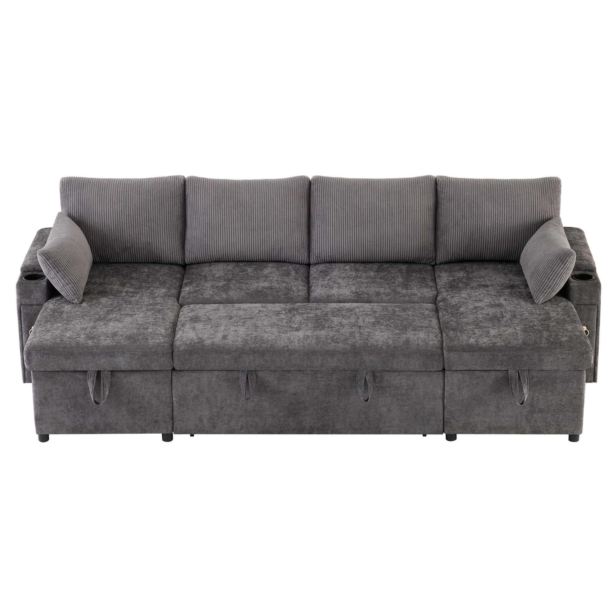 SCHLAFSOFA 272/131/84 cm Grau mit Getränkehaltern und Stauraum - Grau, Textil (272/84/131cm) - Oxeza