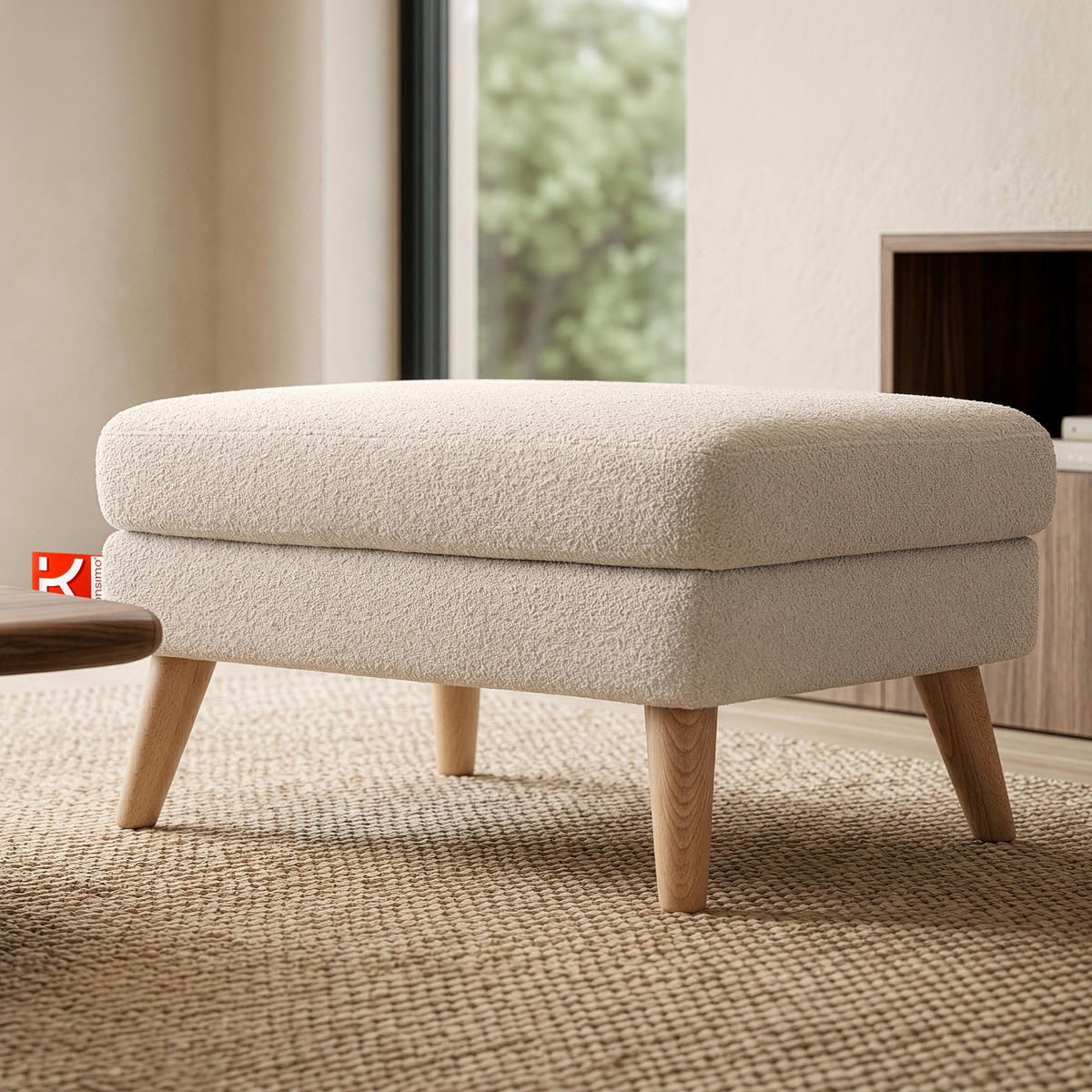 SITZHOCKER TAGIO Pouffe, creme - Creme/Braun, Buchenholz/Textil (65/46/80cm) - KONSIMO®