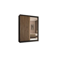 KLEIDERSCHRANK mit Spiegel-Schiebetüren und Aluminium-Leisten, LED-Beleuchtung - LAMELO- 160 cm Schwarz+Artisan+Schwarz - Schwarz, Holzwerkstoff (160/216/61cm) - ALTDECOR