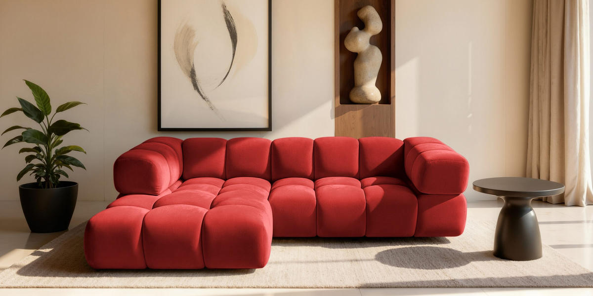 ECKSOFA L-Form Averro, stoff Bluvel, Rotwein, Links - Dunkelrot, Holz (280/150cm) - Kaiser Möbel