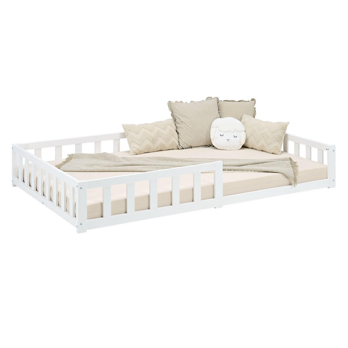 BODENBETT 120x200 cm Weiß mit Lattenrost - Weiß, Holz (120/200cm) - Homestyle4u