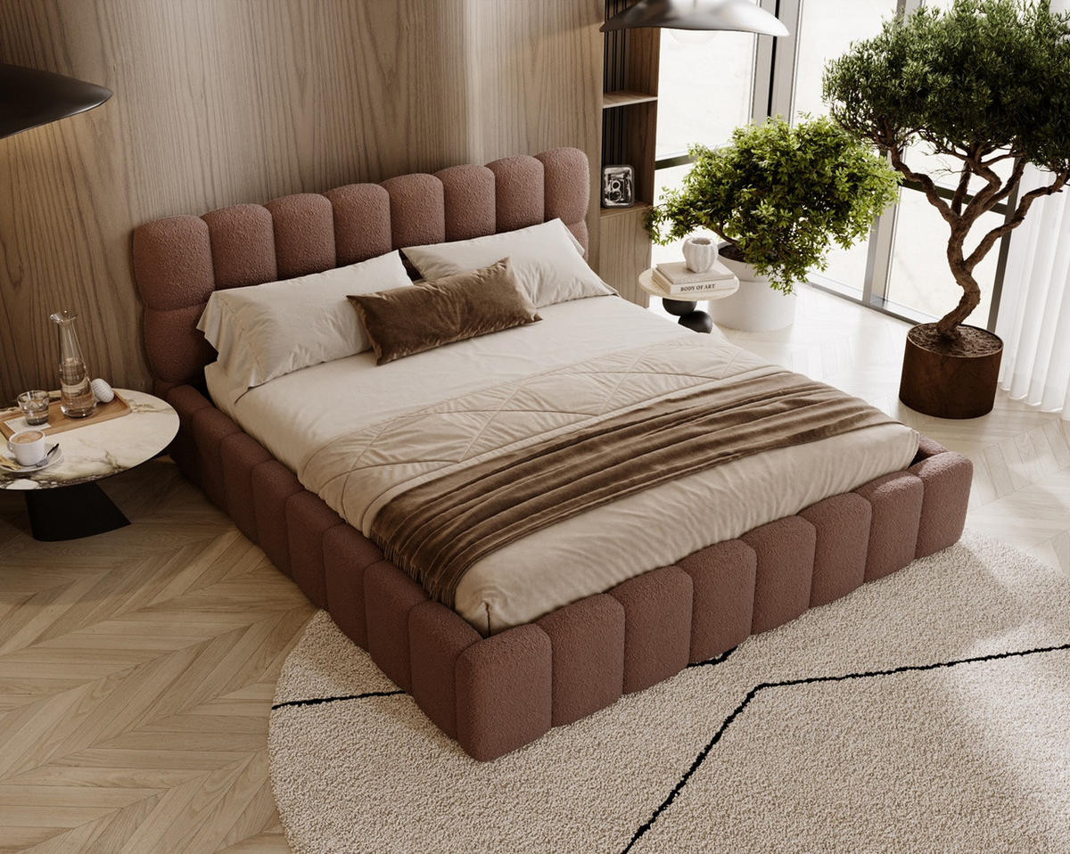 POLSTERBETT ALMA 140 x 200 cm, Bubble, Bouclé, braun - Braun, Textil (140/200cm) - Labett