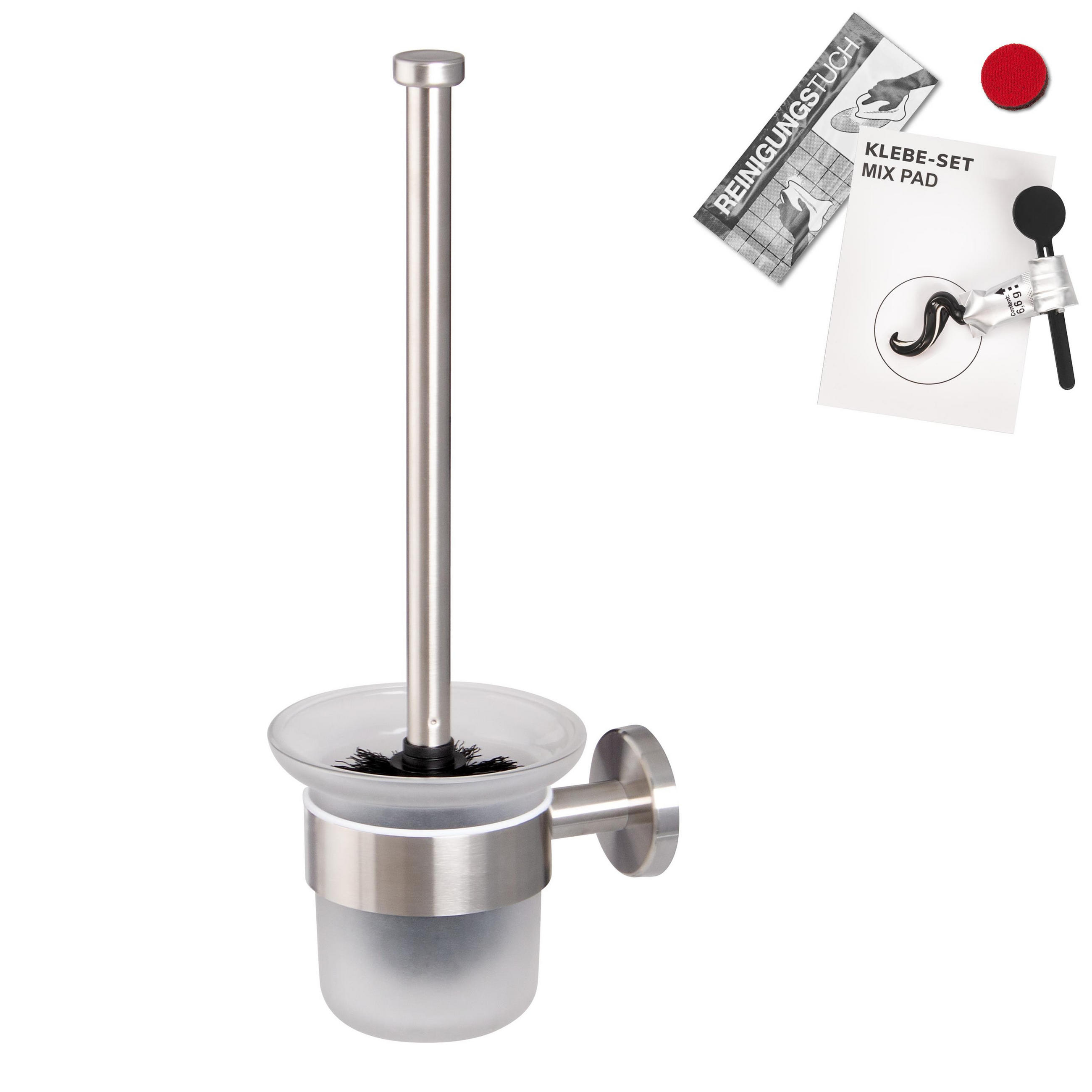 WC-GARNITUR PIAZZA, Edelstahl, matt, inkl. Klebeset - Edelstahlfarben, Metall (11.5/35/14.5cm) - bremermann