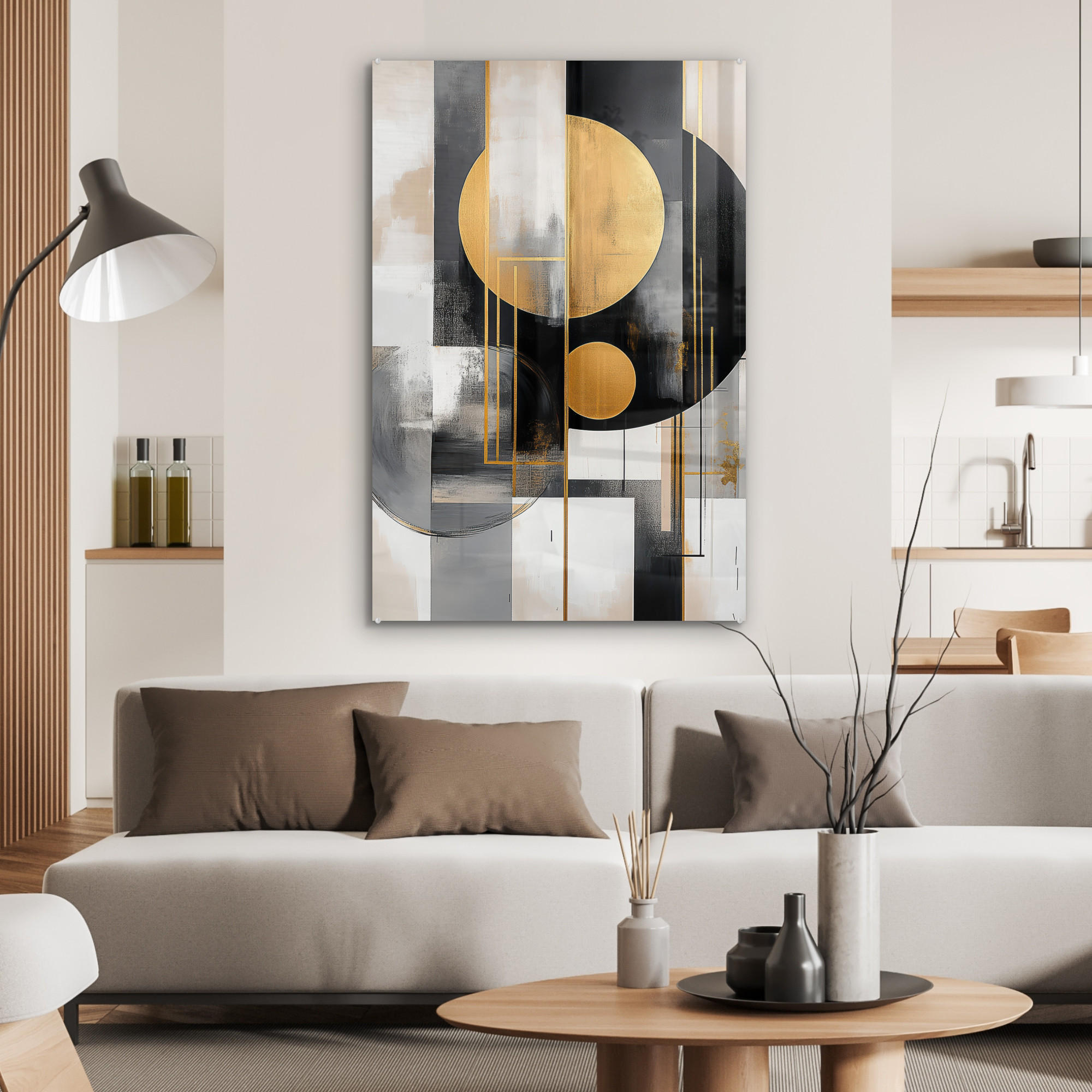 ACRYLGLASBILD Abstrakt - Gold - Silber - Formen - Ästhetisch - Modern 60x90 cm - Goldfarben, Glas (60/90cm) - MuchoWow