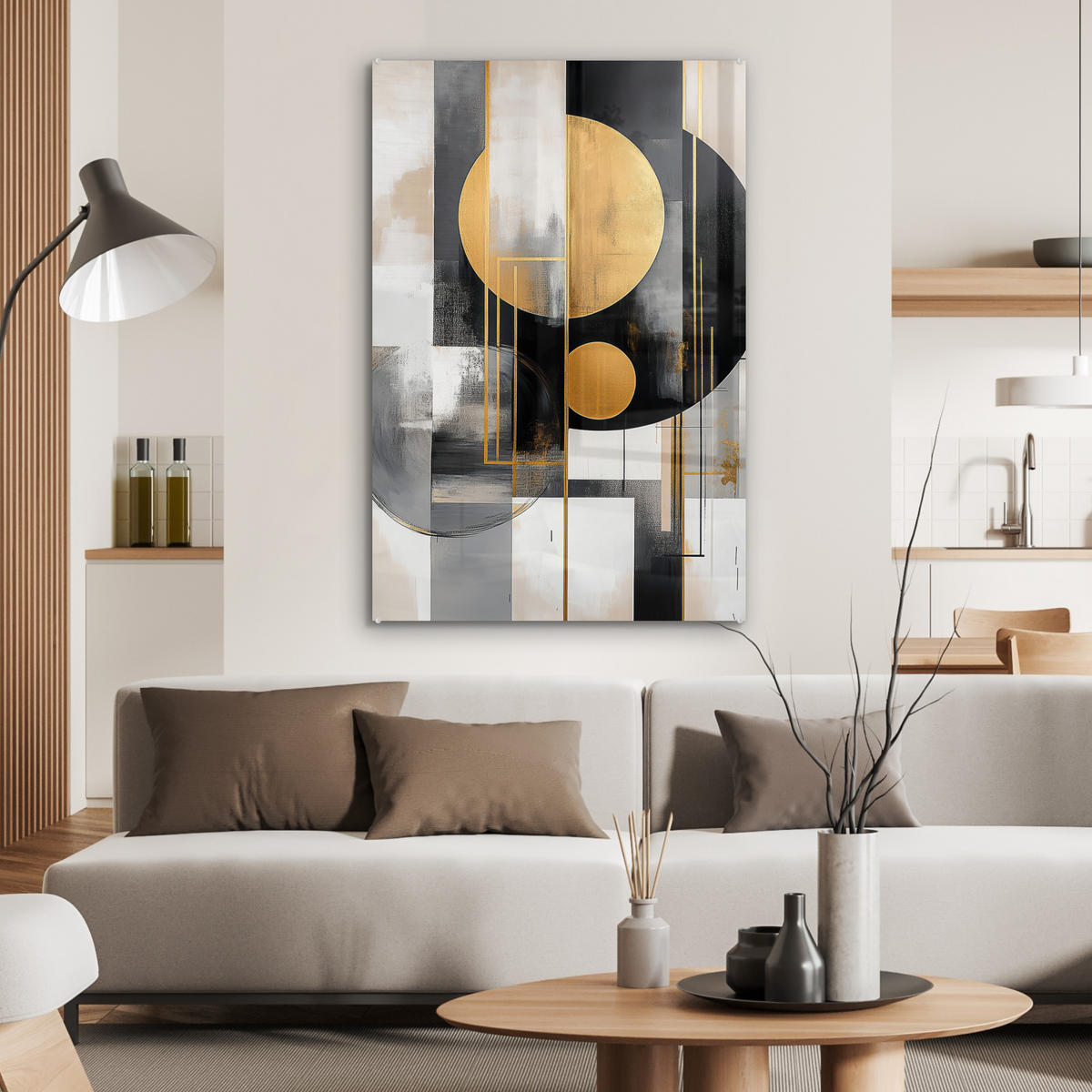 ACRYLGLASBILD Abstrakt - Gold - Silber - Formen - Ästhetisch - Modern 60x90 cm - Goldfarben, Glas (60/90cm) - MuchoWow