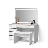 SCHMINKTISCH Imola Weiß mit LED-Spiegel und Bank - Weiß, Holzwerkstoff (120/75/55cm) - Livinity®