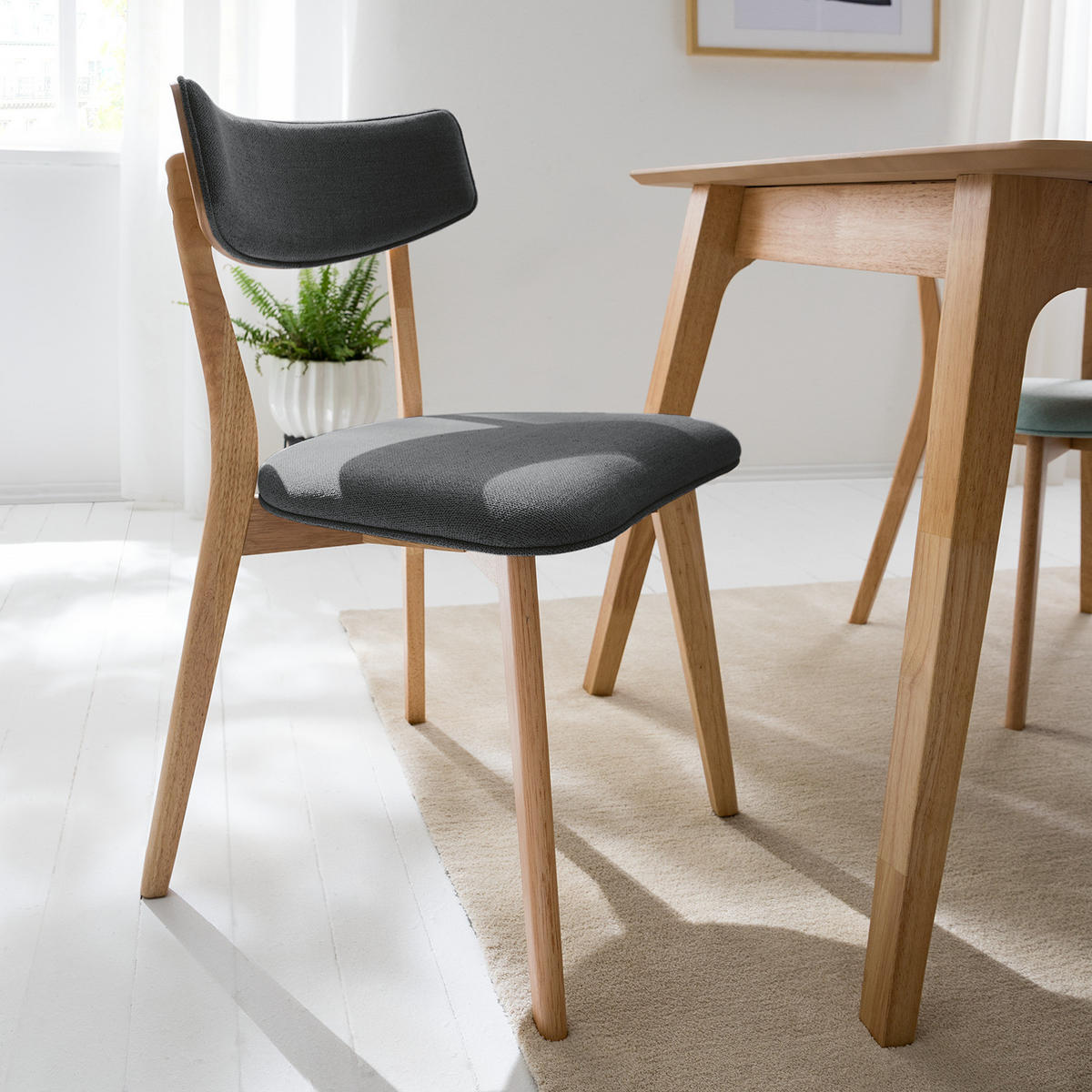 ESSZIMMERSTUHL - Webstoff / Gummibaum massiv - Dunkelgrau, Textil (50/79/50cm) - home24