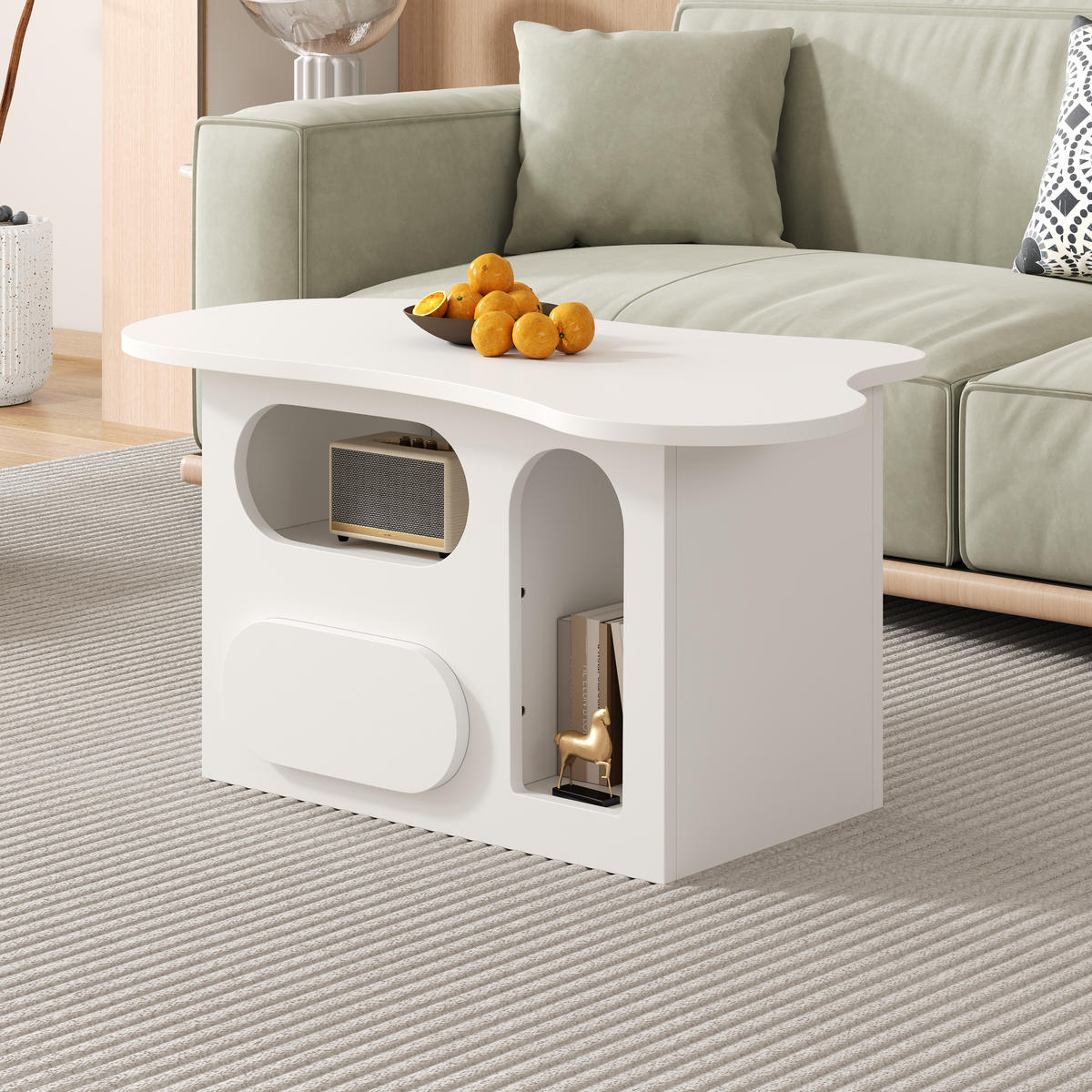 COUCHTISCH Wolkenform Stauraum 97x45 cm - Weiß, Holzwerkstoff (45/97/43.5cm) - LEBENLANG