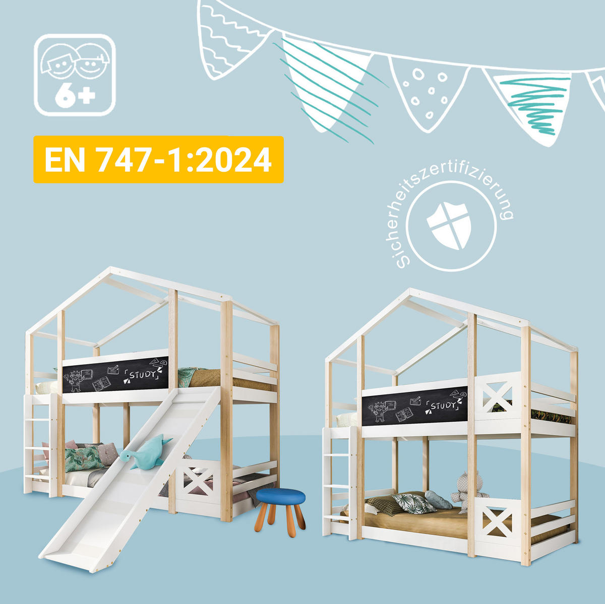 ETAGENBETT Baumhaus 90/200 cm Weiß mit Rutsche und Leiter - Weiß, Holz (90/200cm) - OKWISH