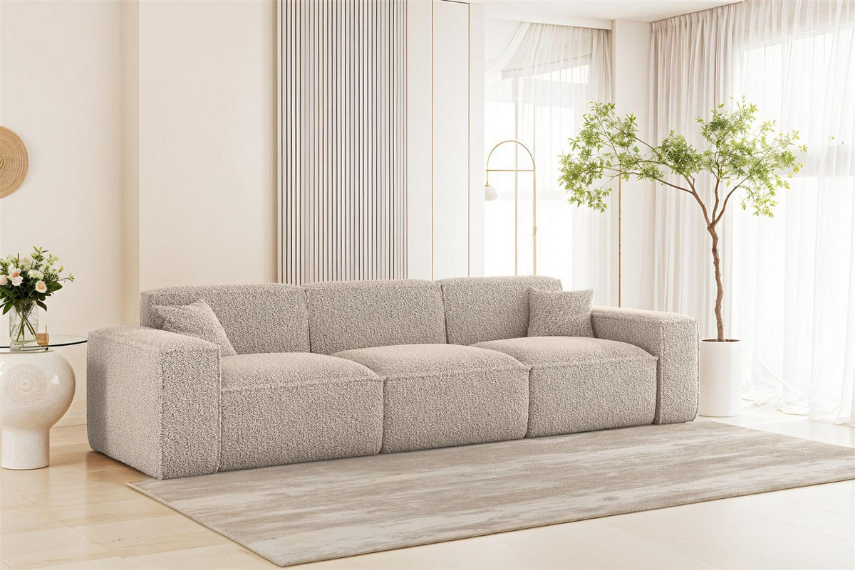 SOFASET Celes Premium 3-2-1 In Sven - Hellbraun, Holzwerkstoff/Textil (218/73/90cm) - Fun Möbel