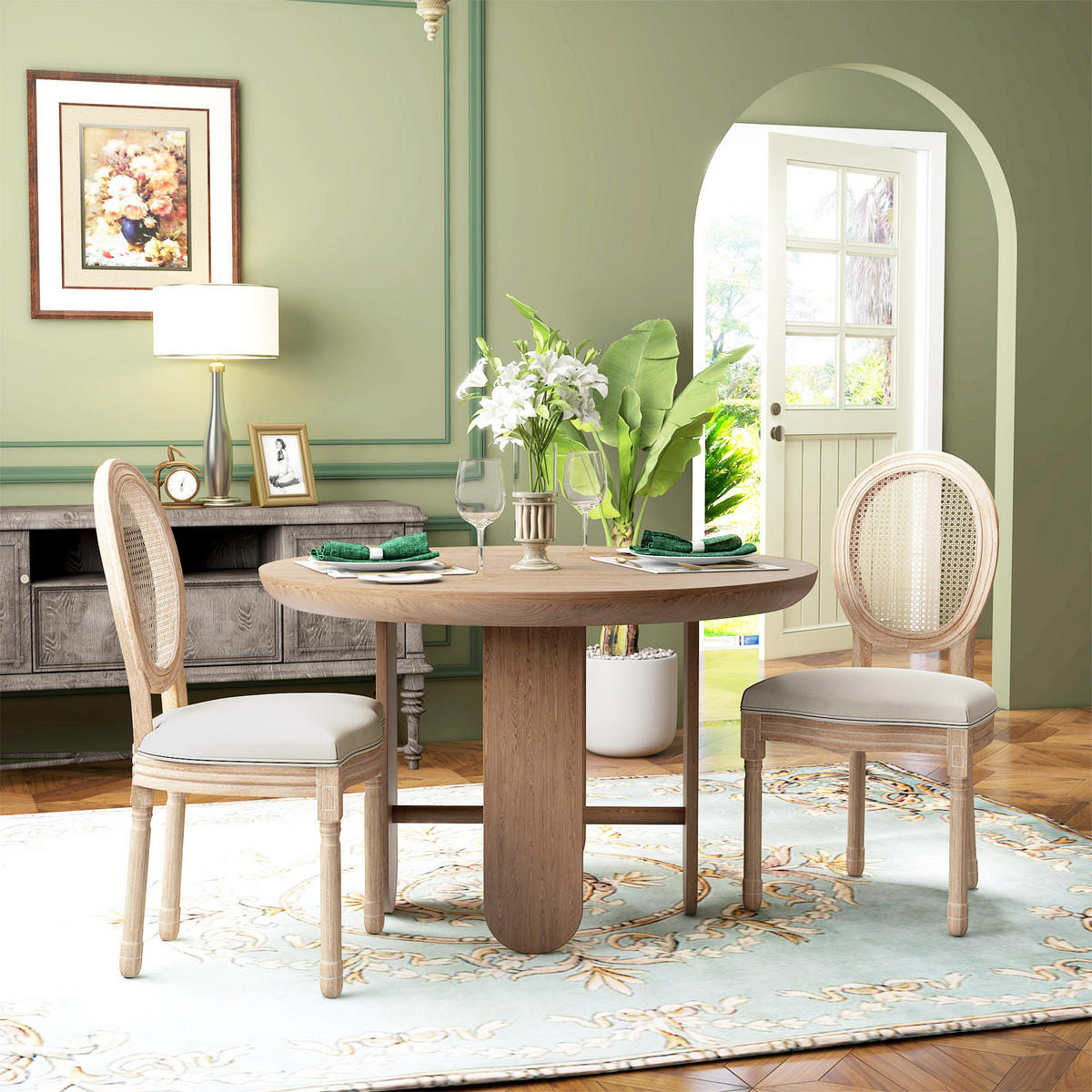 ESSZIMMERSTÜHLE 2er-Set Küchenstuhl mit Rückenlehne Polsterstuhl mit Leinenoptik - Creme, Kunststoff (48/96/57cm) - HOMCOM