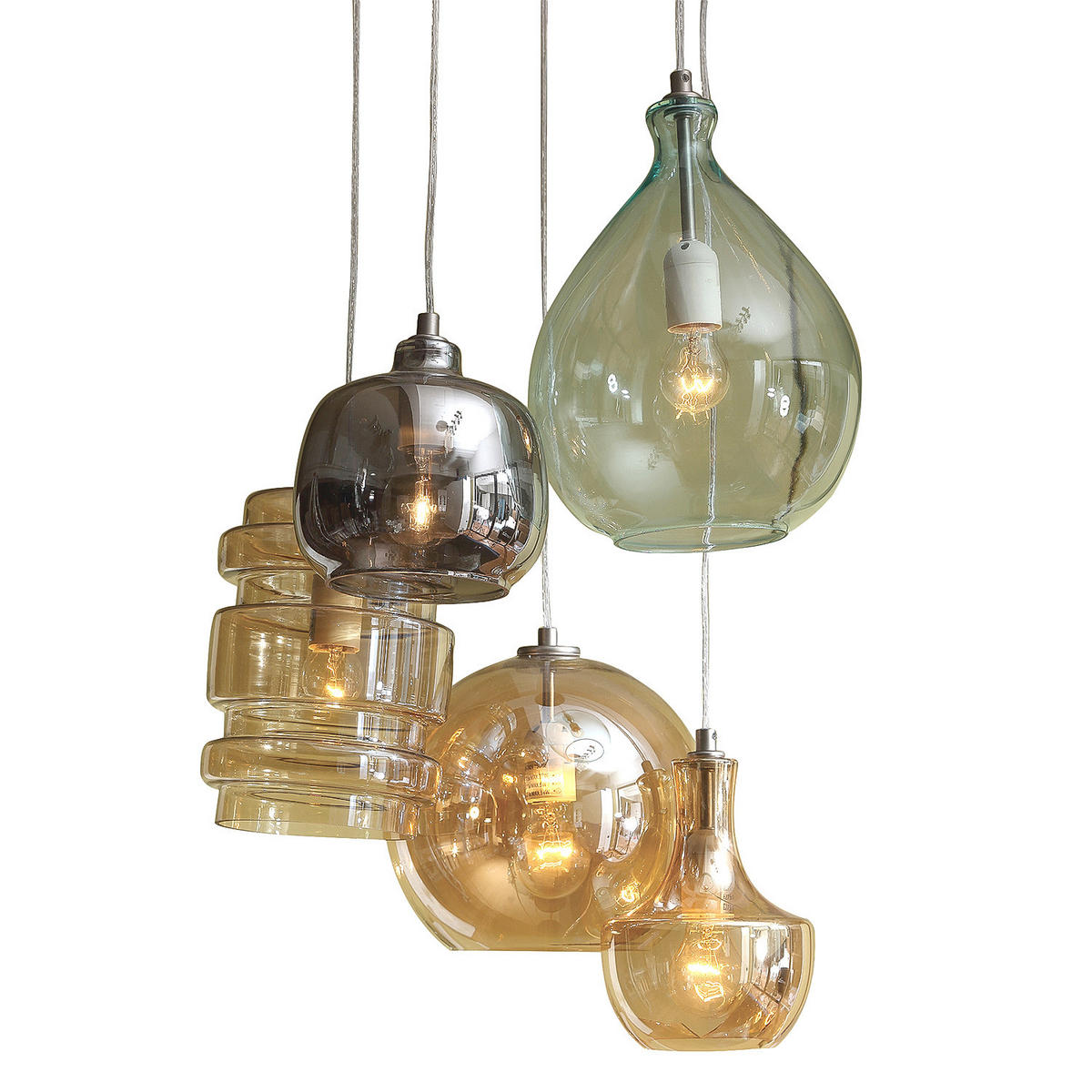 PENDELLEUCHTE - Metall / Glas, 5-flammig - Multicolor, Glas/Metall (50/50/130cm) - home24