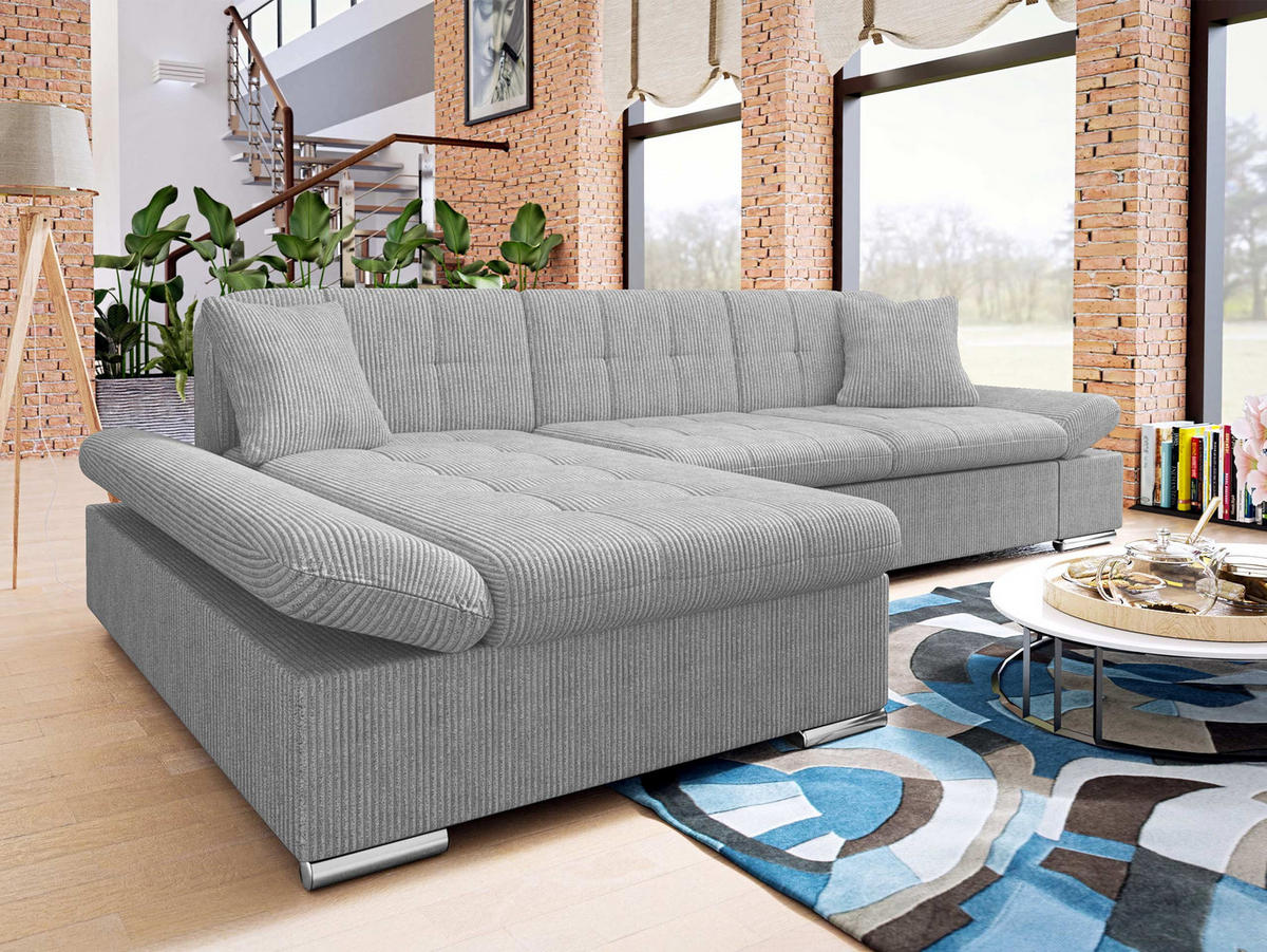 ECKSOFA Malwi Cord, Seite: Links - Hellgrau, Holz/Textil (278/161cm) - MIRJAN24