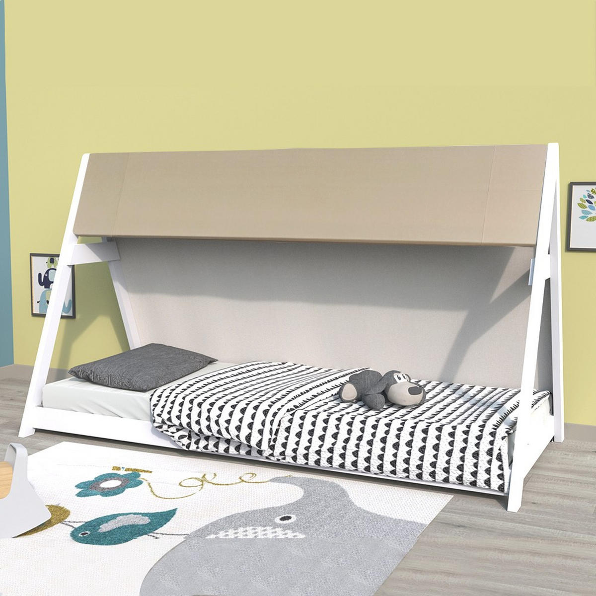 HAUSBETT TIPI mit Stoff und Lattenrost/ Kinderbett 90x190 - Weiß - Weiß, Holz (90/190cm) - Weber Industries