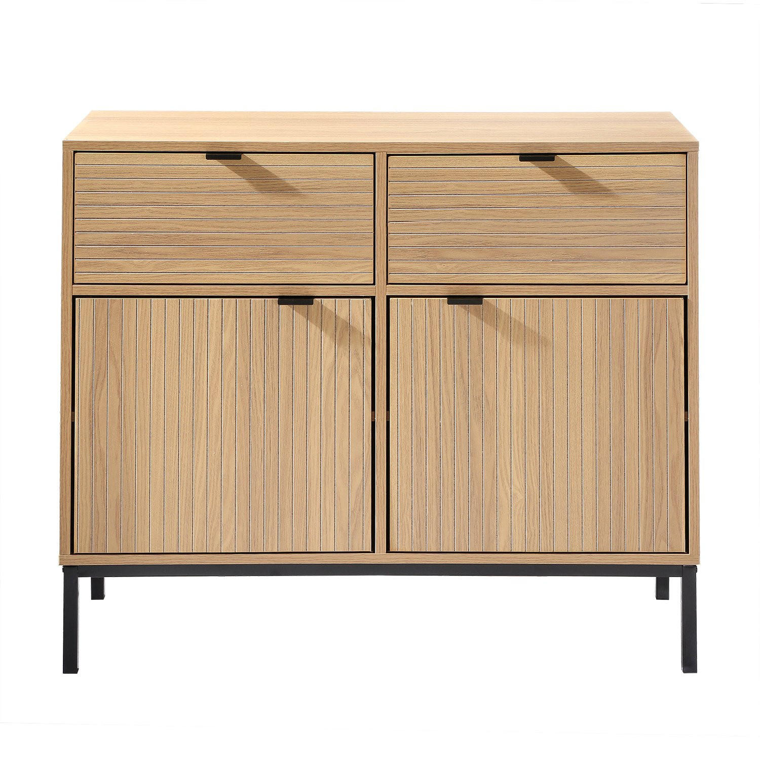 KOMMODE mit 2 Türen, 2 Schubladen, Rillenfronten - L90 x H79 cm - Eichefarben, Holzwerkstoff (39/79/90cm) - Calicosy