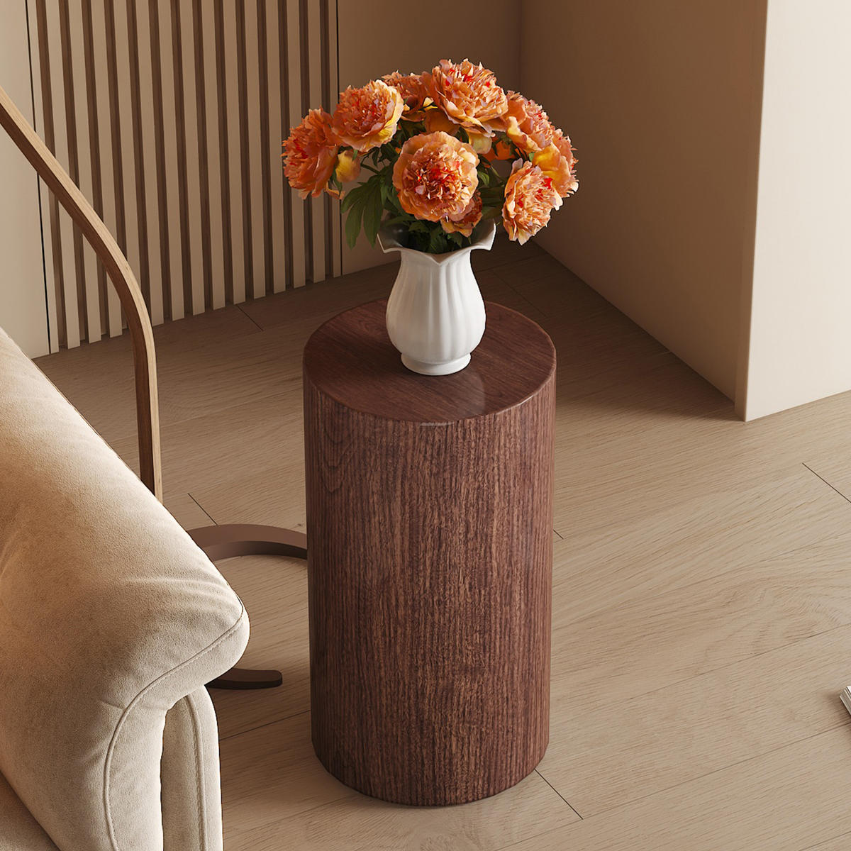 BEISTELLTISCH rund 30/30/55 cm Nussbaum MDF mit wasserabweisender Tischplatte - Walnussfarben, Holzwerkstoff (30/30/55cm) - OKWISH