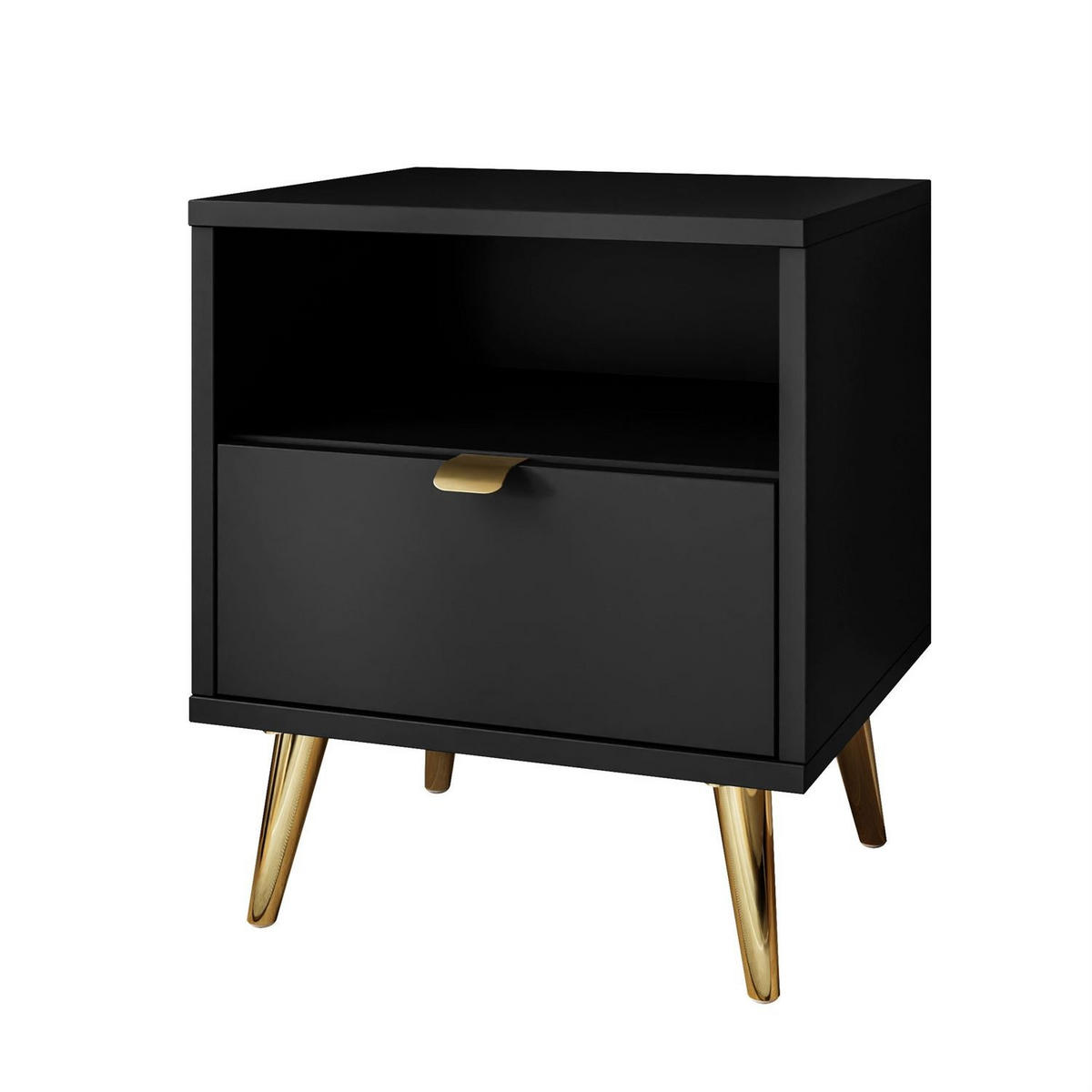 NACHTTISCH ALDO mit LED-Beleuchtung schwarz - Schwarz, Holzwerkstoff (38/46/33cm) - Lookway