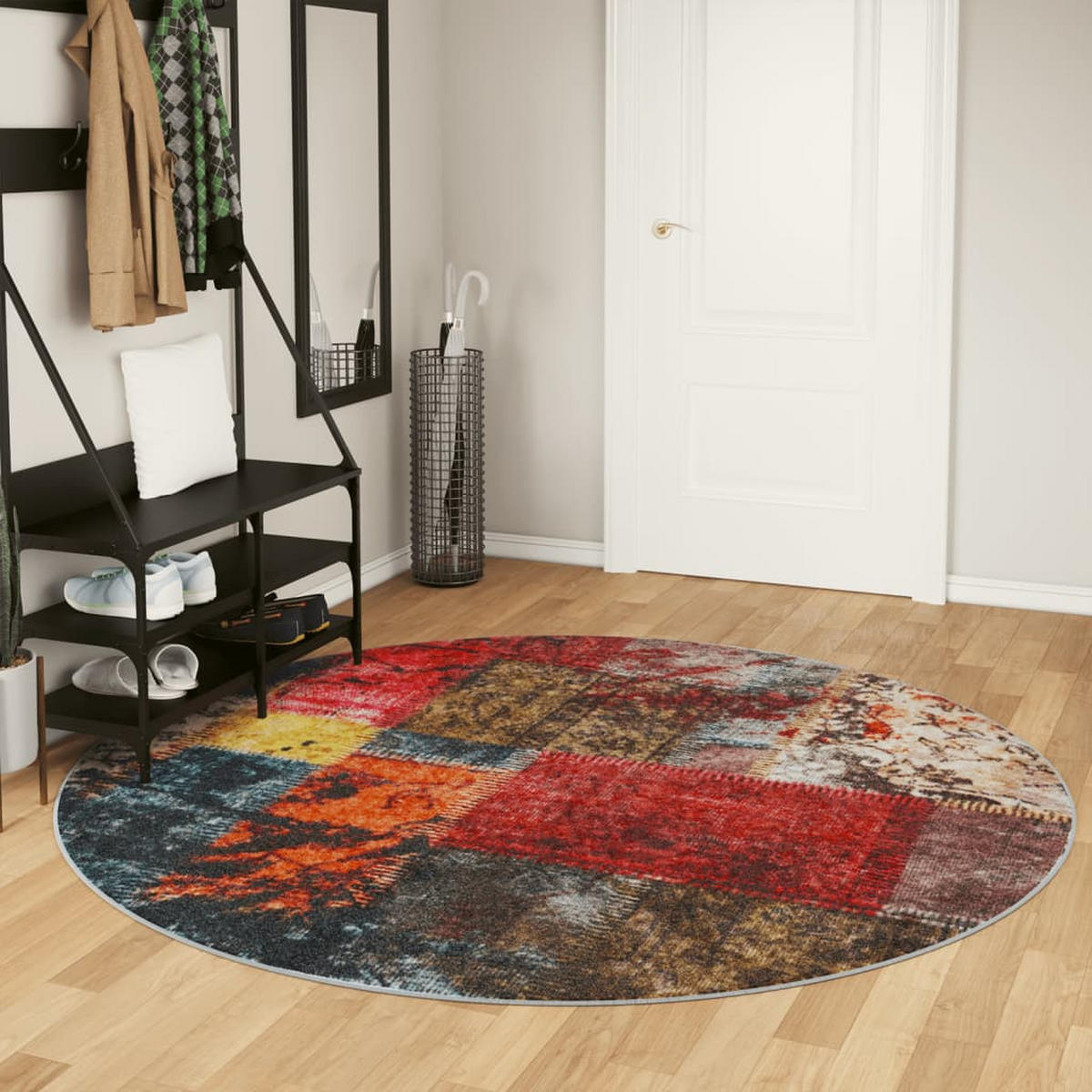 TEPPICH Waschbar Rund 200 cm aus Polyester Mehrfarbig Rutschfest - Multicolor, Textil (200/200cm) - vidaXL