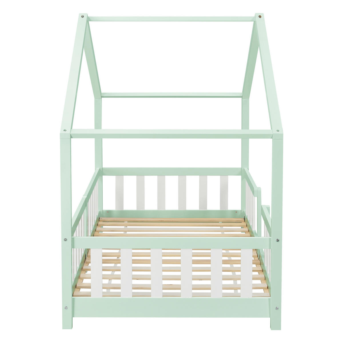 HAUSBETT Treviolo - Weiß/Mintgrün, Holz (90/200cm) - [en.casa]