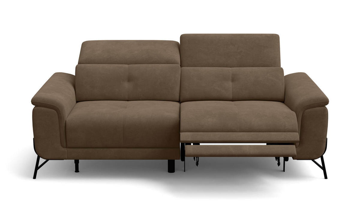 SOFA RELAX AVENA 3-Sitzer, brauner Veloursstoff - Schwarz/Braun, Holz/Textil (204/80/108cm) - Wozimo