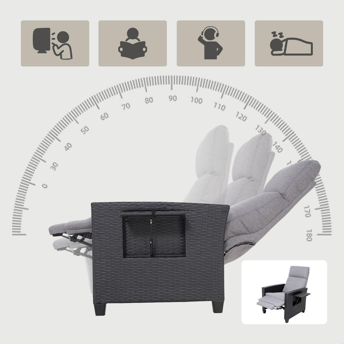 GARTEN-RELAXSESSEL-TY02 - Schwarz, Metall (77.5/112/75cm) - BELONID