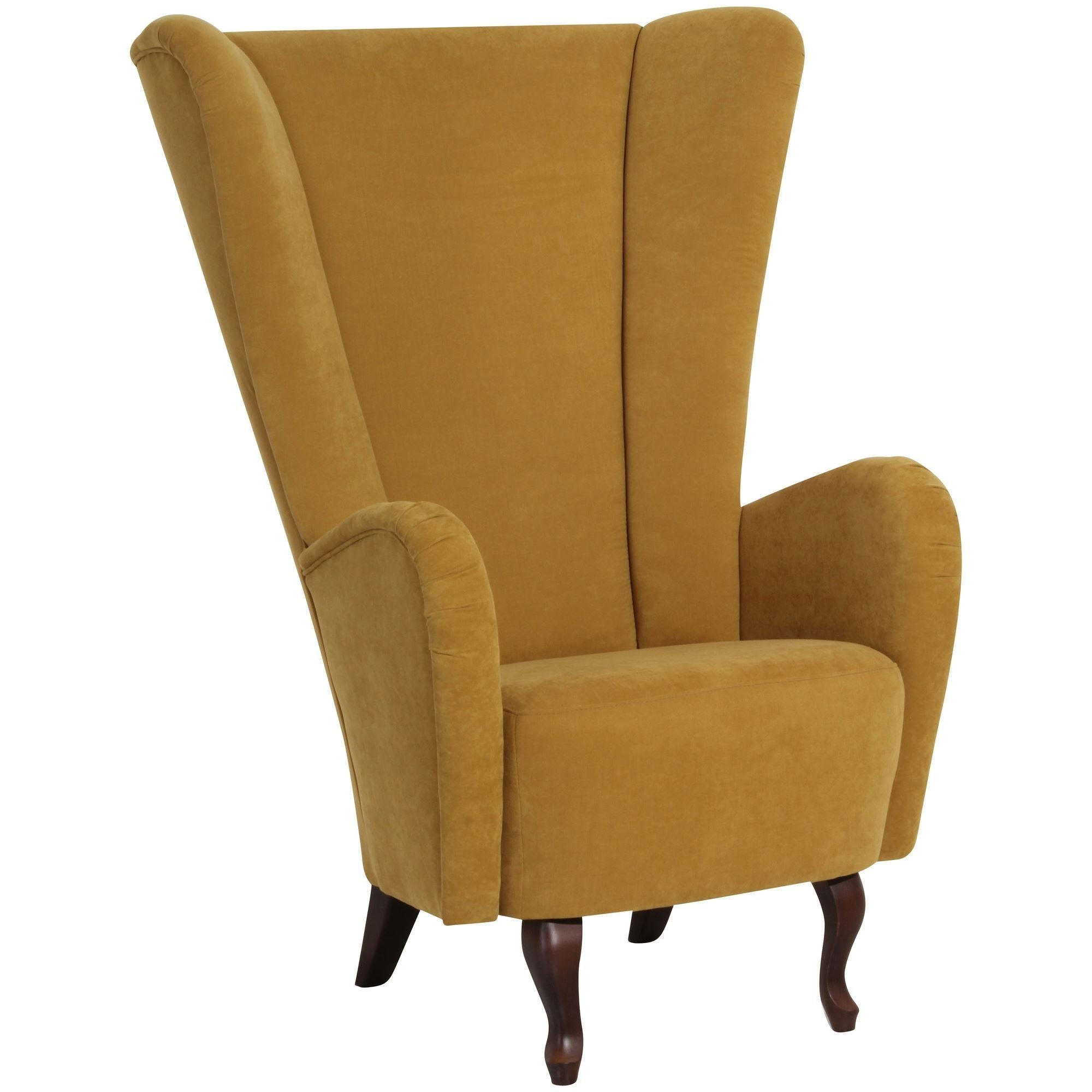 HOCHLEHNSESSEL Kailey Bezug Velourstoff Buche nussbaum dunkel / mais - Gelb, Kunststoff (96/122/89cm) - 58aufmkessel