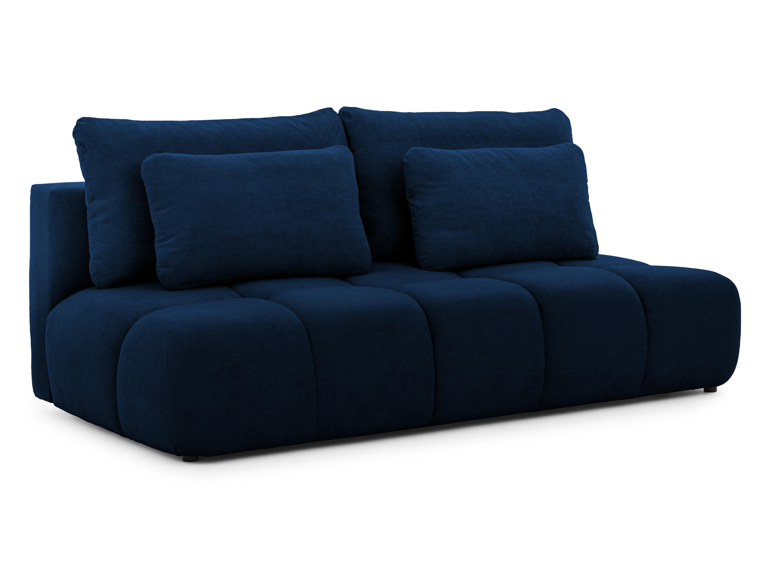 S-Style ROZKLÁDACÍ POHOVKA Belluno z kvalitní námořnicky modré plyšové potahové látky s úložným prostorem a hlubokým prošíváním v designu Bubble