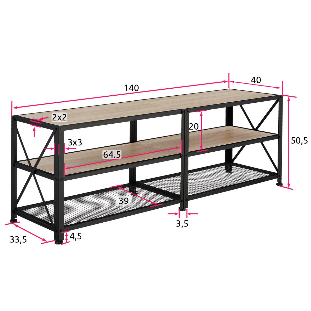TV-REGAL Chicago,141 x 41,5 x 50,5 cm,Industrial Holz hell, Eiche Sonoma - Naturfarben, Holzwerkstoff (41.5/50.5/141cm) - tectake
