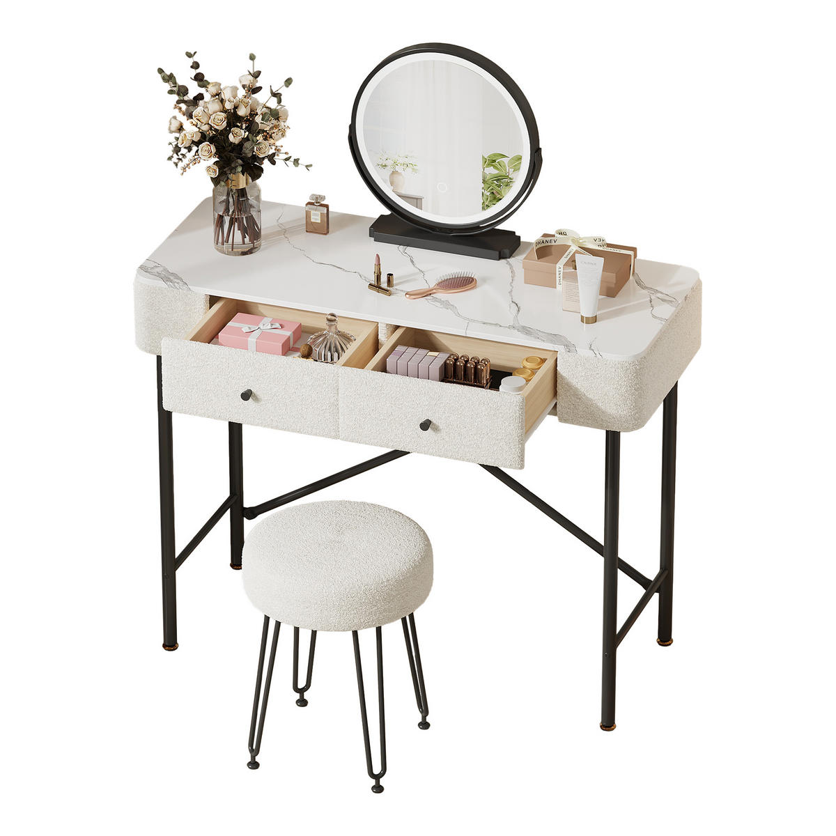 SCHMINKTISCH 100/40/120 cm weiß aus Spanplatte mit LED-Spiegel - Weiß, Holzwerkstoff (40/120/100cm) - OKWISH