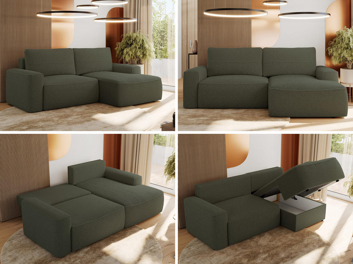 ECKSOFA BELLUNO L Grün Boucle - Rechts - Schwarz/Grün, Textil (233/144cm) - MKS