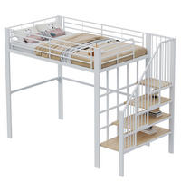HOCHBETT 140/200 cm Weiß aus Metall und Holz mit Treppe - Weiß, Metall (140/200cm) - OKMYHOME