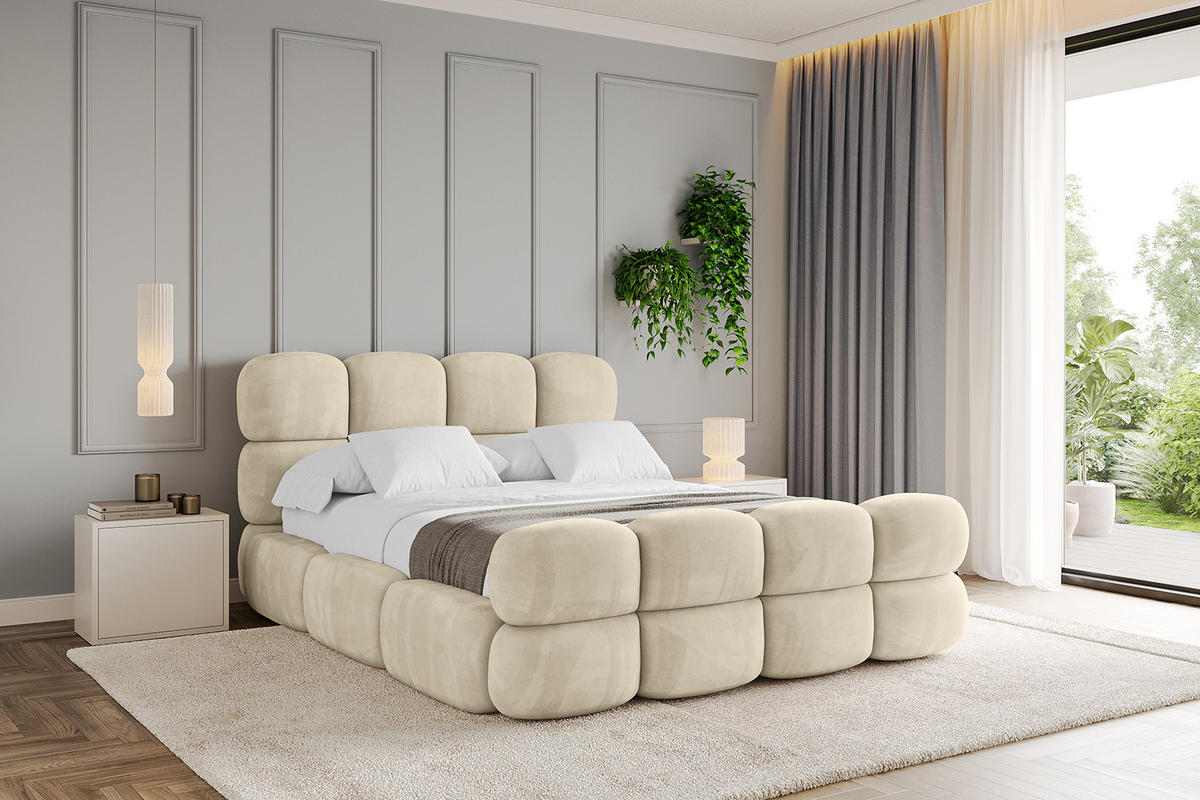 POLSTERBETT mit Bettkasten, Fußteil und Lattenrost, Bett mit Matratze H3/H4 - NOMA-Z 200x200 Beige - Ecru, Holzwerkstoff/Textil (200/200cm) - ALTDECOR