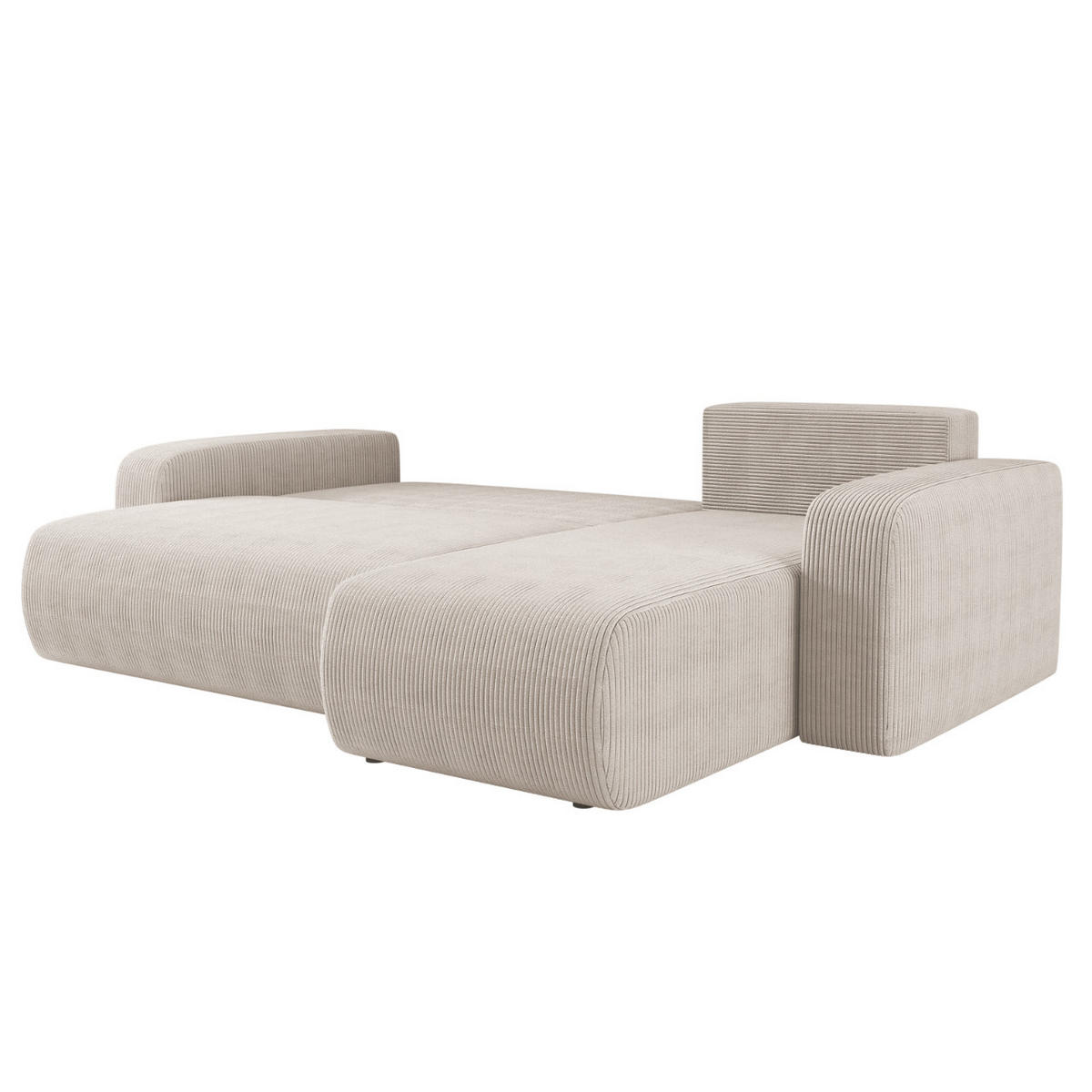 ECKSOFA L-FORM Schlaffunktion Und Bettkasten Eckcouch MILANO L Stoff Dicker Cord Beige Rechts - Beige, Holz/Textil (244/142cm) - Kaiser Möbel