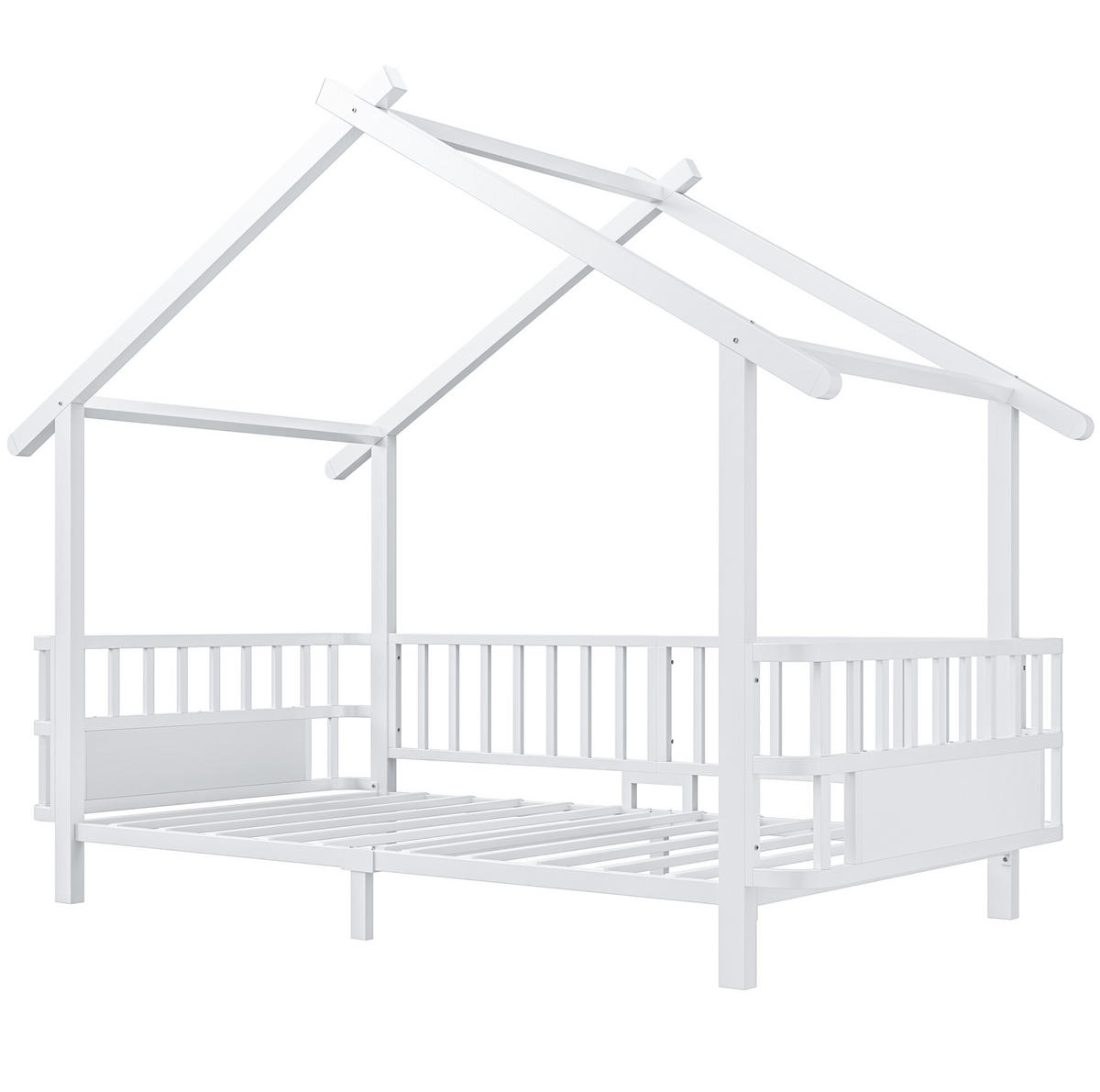 KINDERBETT mit Dachdesign und Sicherheitsgitter Metall Weiß 90 x 200 cm - Weiß, Metall (90/200cm) - MIVRAY
