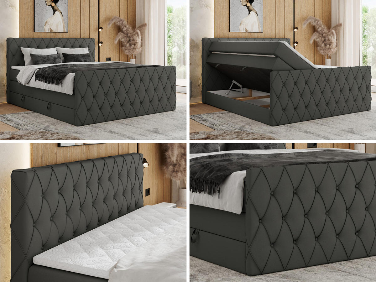 BOXSPRINGBETT MIREN KING DUO 120/200 Dunkelgrau Kunstleder - H3 - Dunkelgrau, Holz/Textil (120/200cm) - MKS