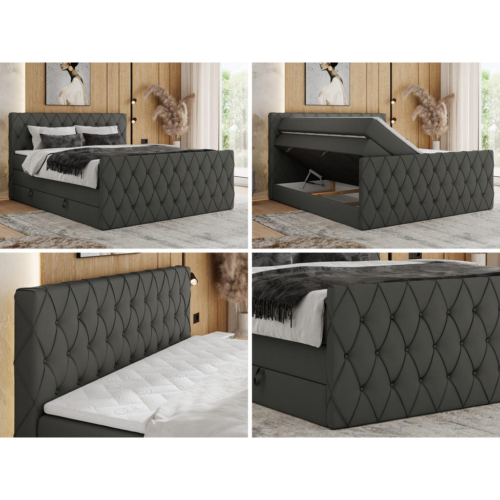 Thumbnail - MKS Boxspringbett, Dunkelgrau, Textil, 2-Sitzer, H4, Rechteckig, 160x200 cm, Schlafzimmer, Betten, Boxspringbetten