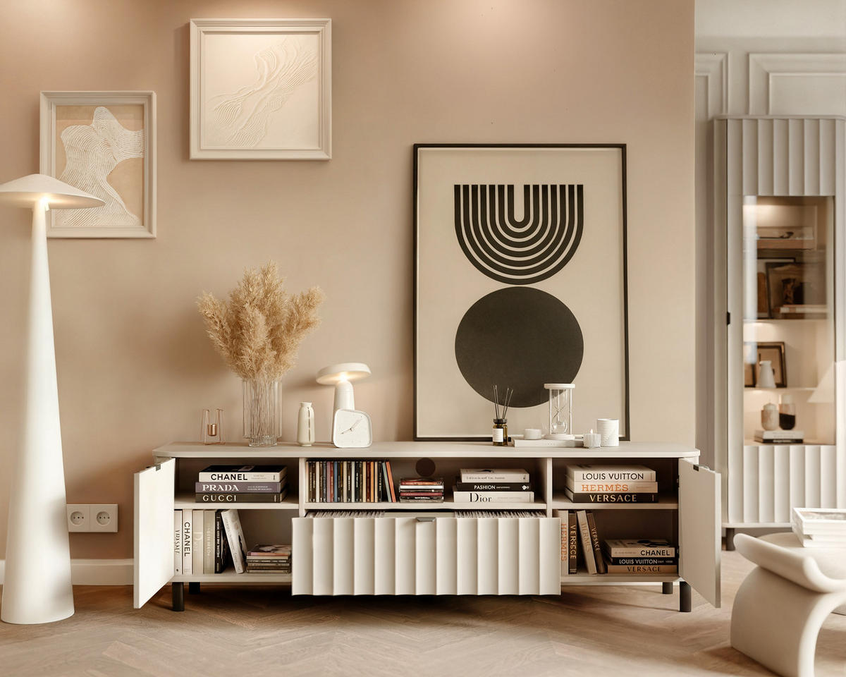 TV-LOWBOARD VITA stehend, 196 cm Lehmgrau - Grau, Holzwerkstoff/Metall (196/57/40.5cm) - Idohome
