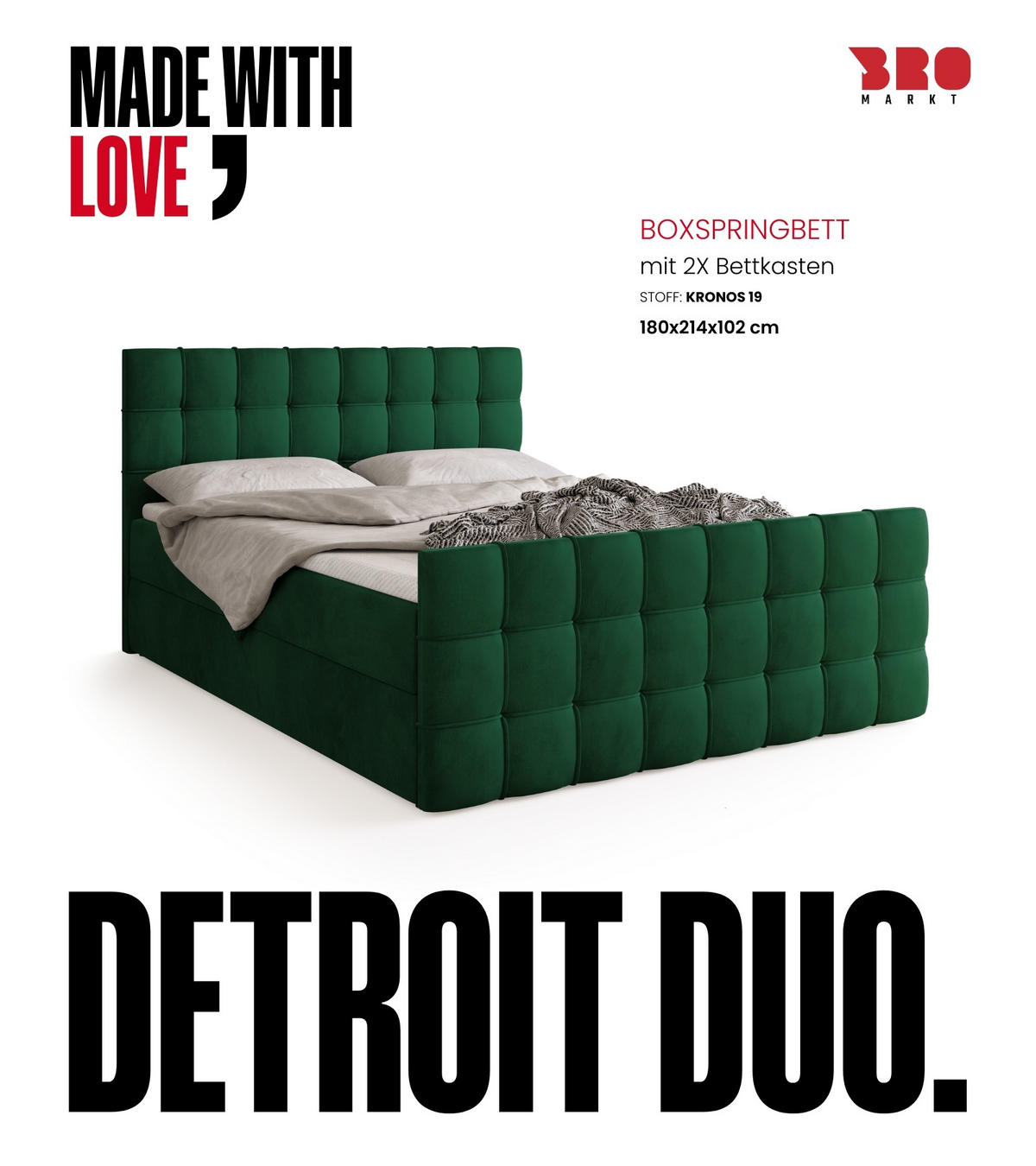 BOXBETT Detroit Duo mit Topper 180/200 Dunkelgrün - Dunkelgrün, Textil (180/200cm) - Bromarkt