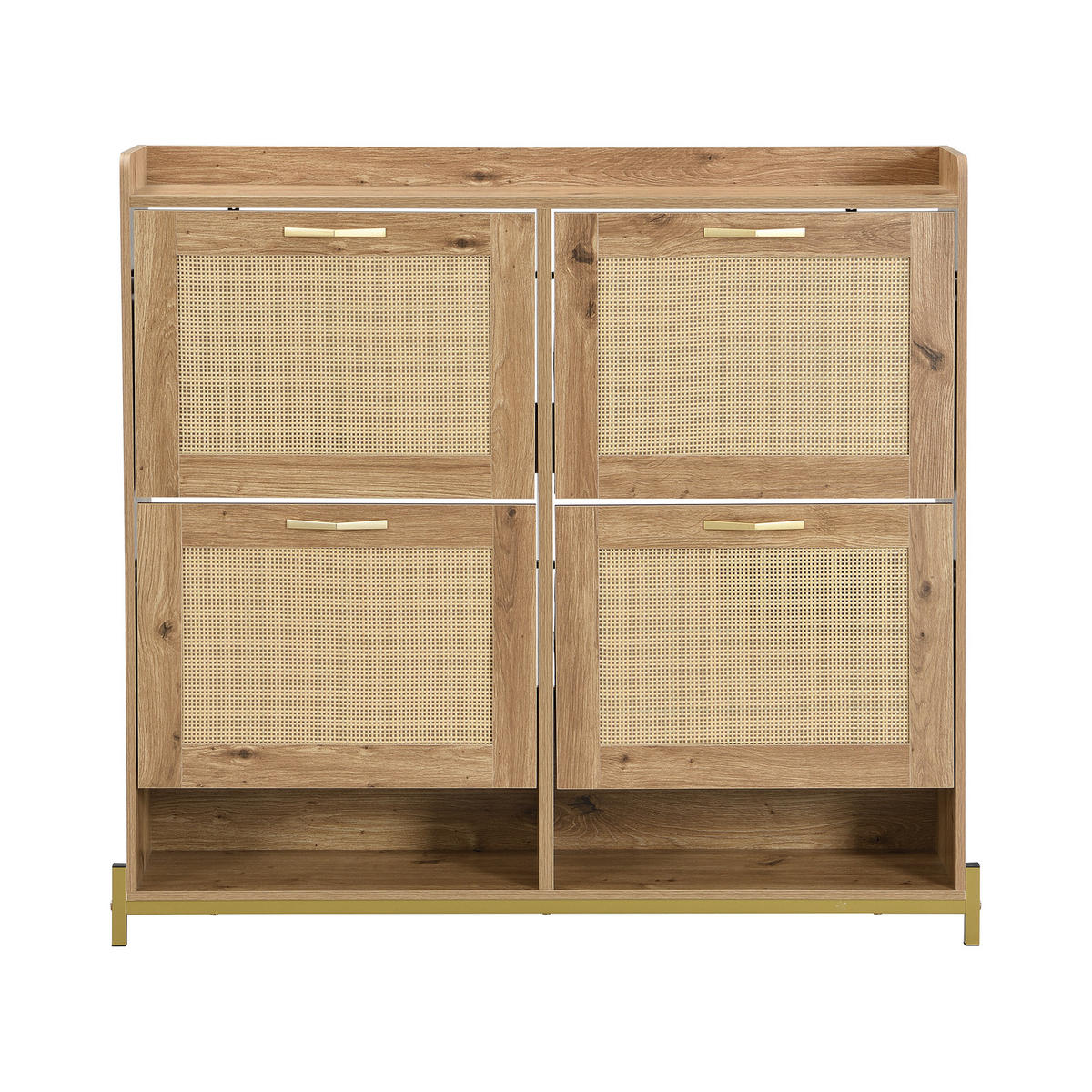 SCHUHSCHRANK Rattan 4 Türen Metallrahmen - Naturfarben, Holz (108.5/100/24cm) - LEBENLANG