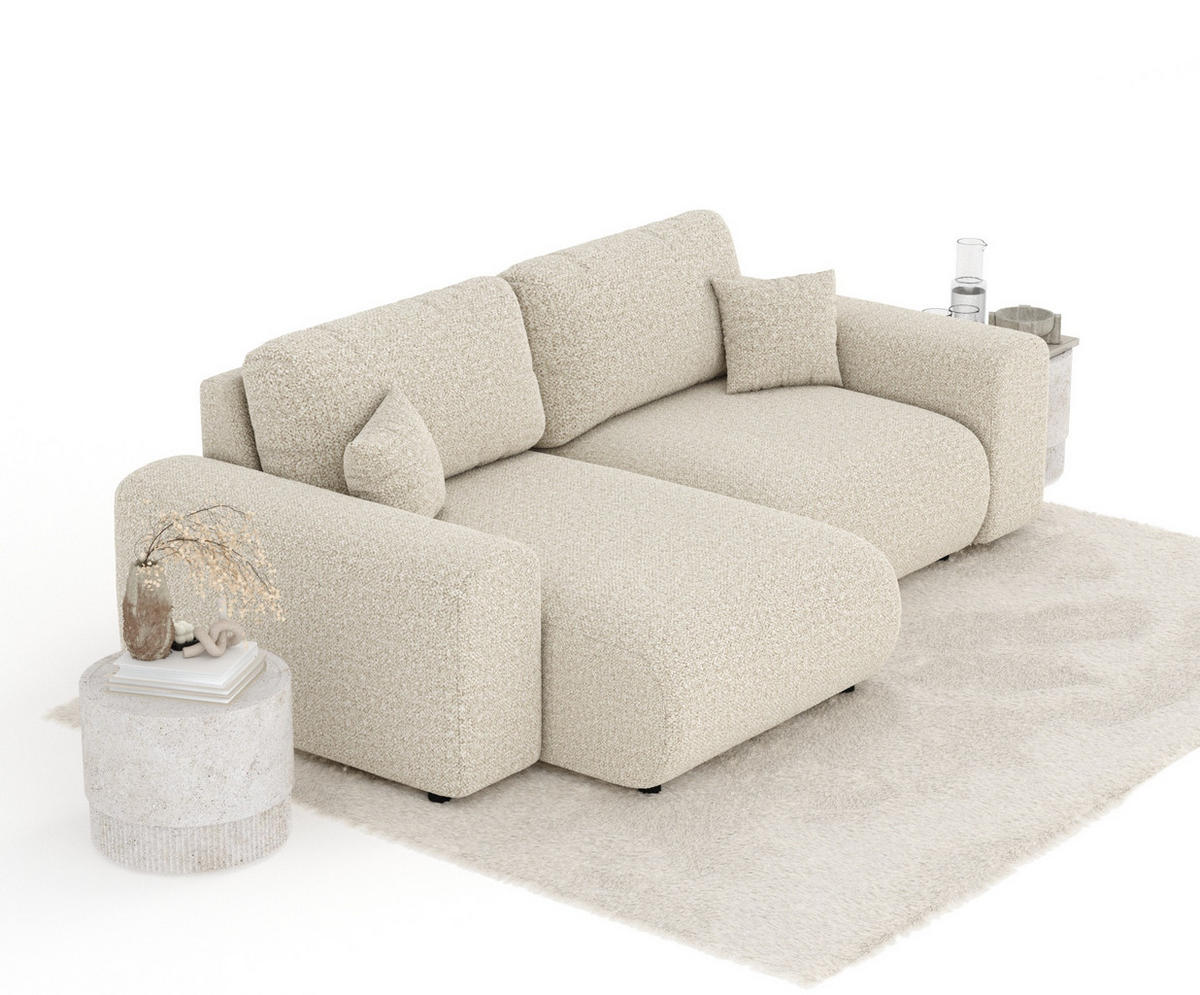 ECKSOFA Zanzibar Beige Plüschstoff - Beige/Schwarz, Holz/Holzwerkstoff (237/144cm) - Maison de Reve