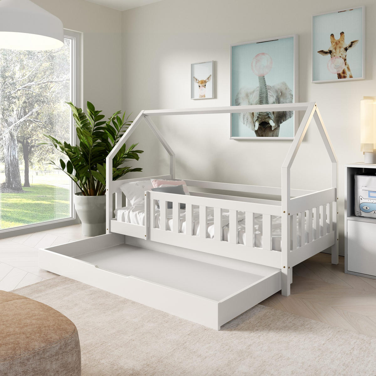 KINDERBETT BELLA mit Bettkasten 80x160 cm Weiß - Weiß, Holz (80/160cm) - MASSENO