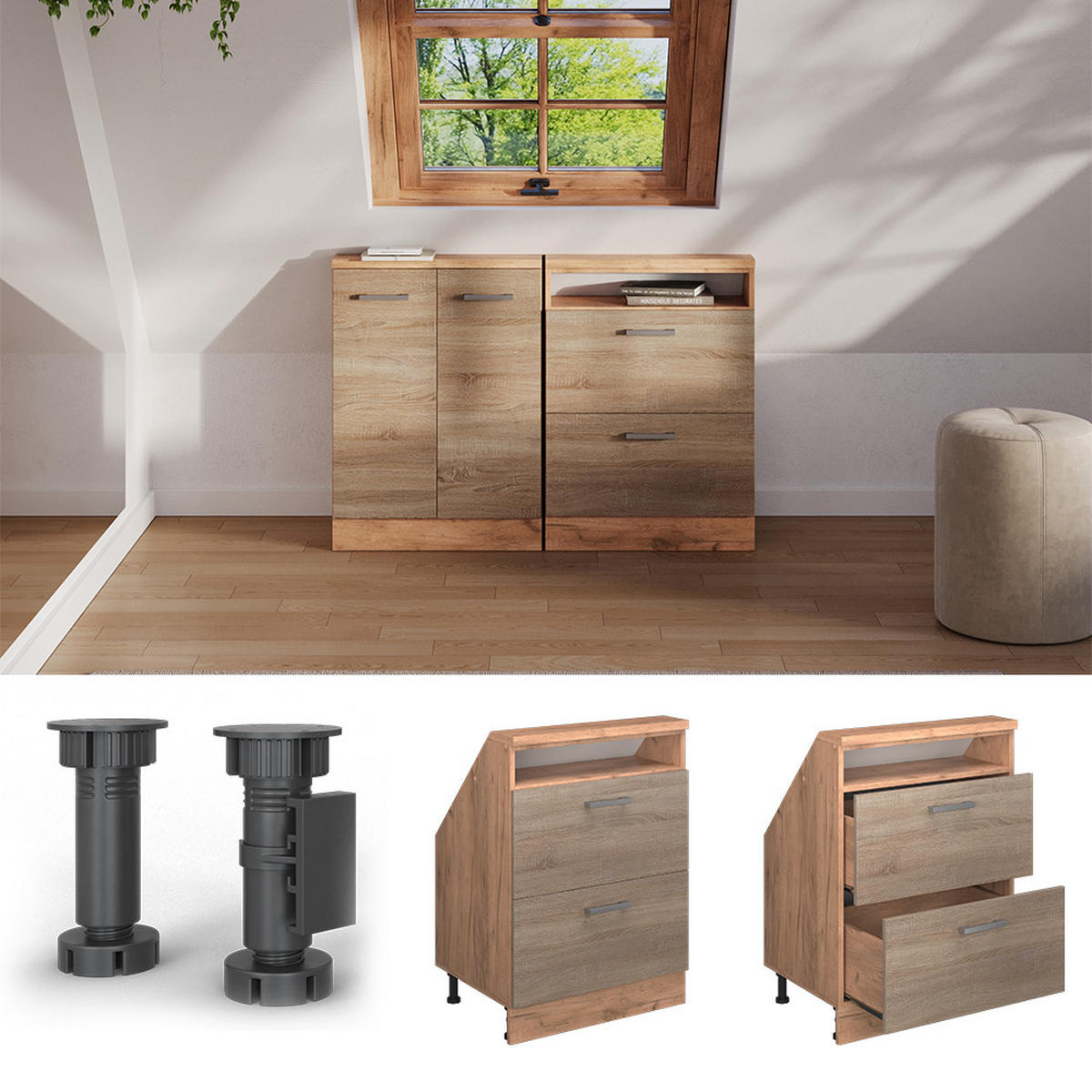 ŠIKMÁ SKŘÍŇ Rion Dub Sonoma/Goldkraft - medově dubová/Sonoma dub, kompozitní dřevo (60/81.6/46cm) - Vicco