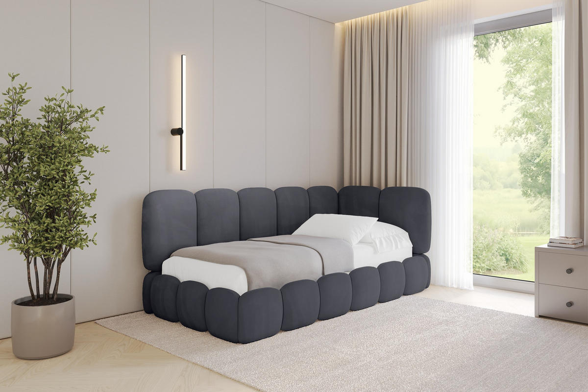 EINZELLBETT Jugendbett mit Bettkasten, Links - AVRY 100x200 Dunkelgrau - Dunkelgrau/Graphitfarben, Holzwerkstoff/Textil (100/200cm) - ALTDECOR