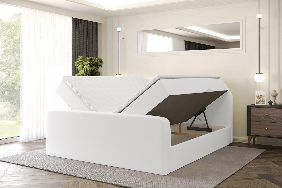 BOXBETT mit Matratze H4 und Lattenrost - NOX-Z - 160x200 - Weiß Kunstleder - Weiß, Holzwerkstoff (160/200cm) - ALTDECOR