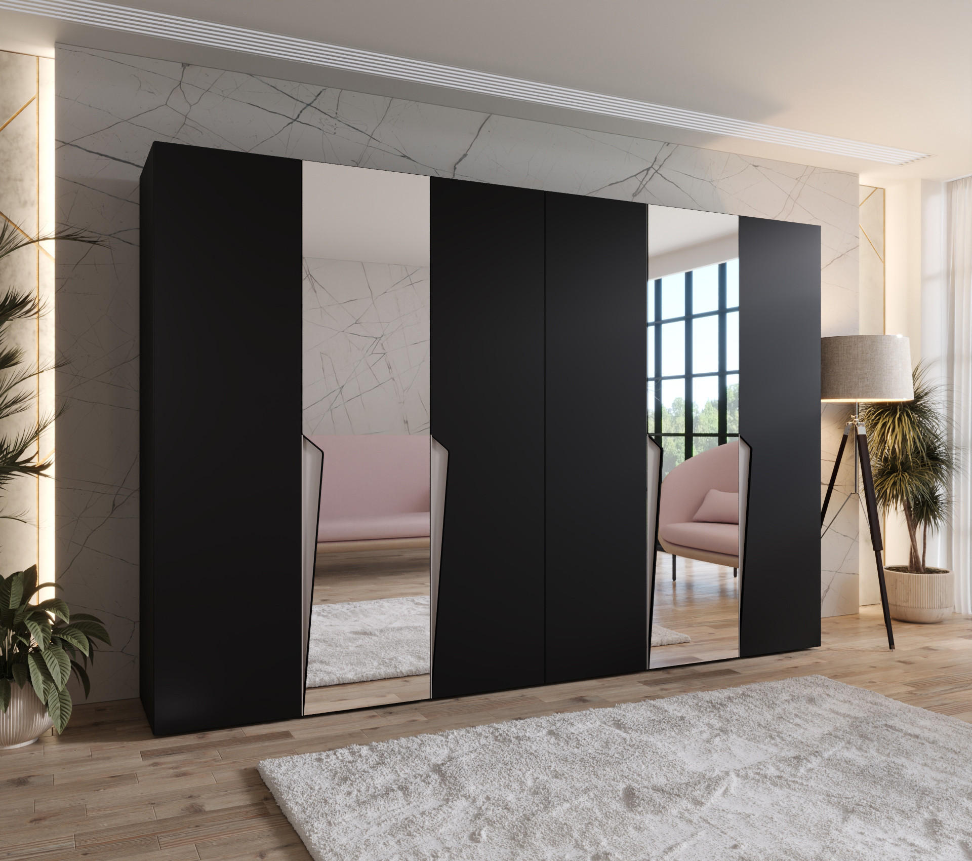 DREHTÜRENSCHRANK 202/300/52 6-türig - Beige/Schwarz, Holz/Metall (300/202/52cm) - Abiks Möbel