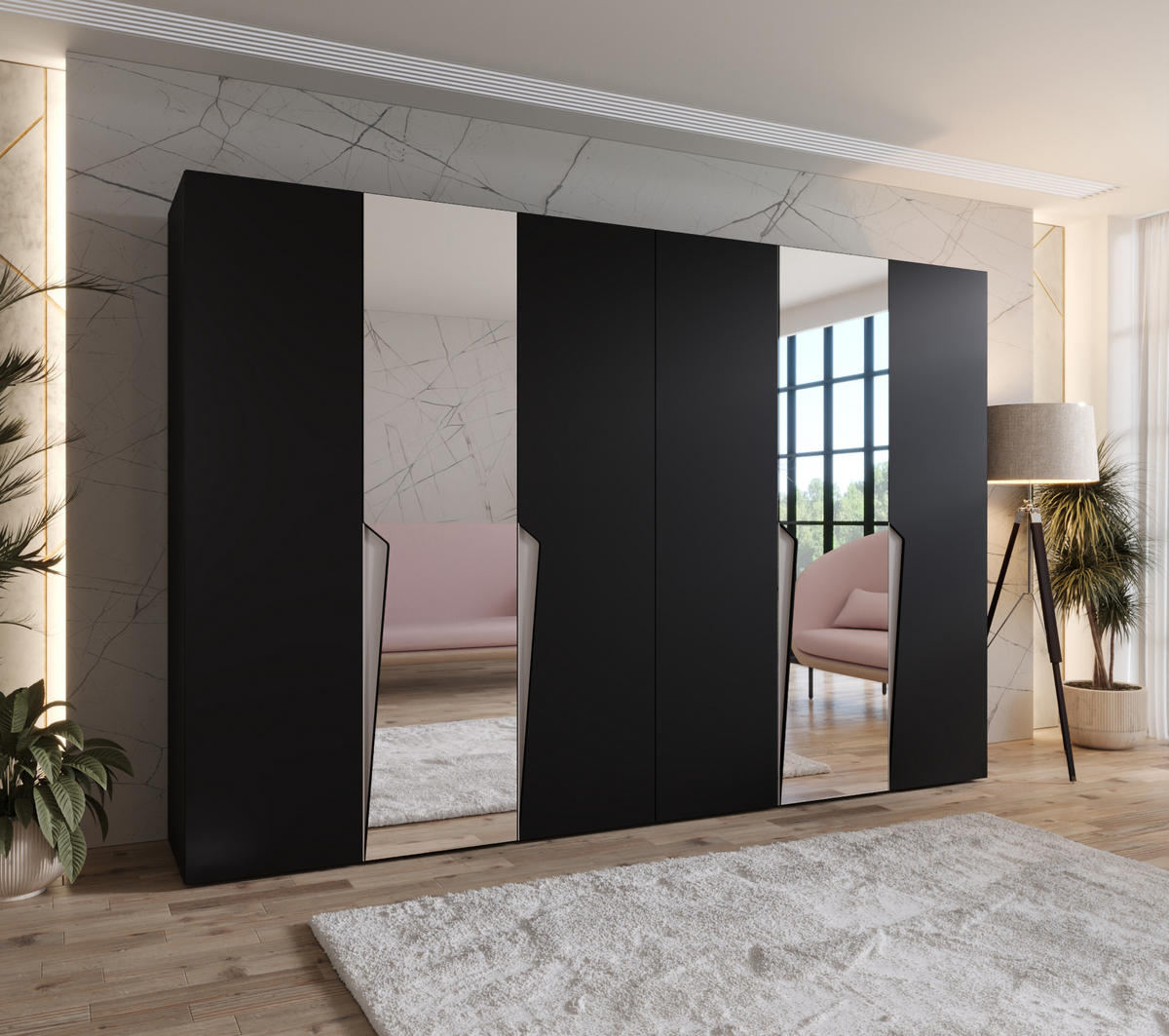 DREHTÜRENSCHRANK 202/300/52 6-türig - Beige/Schwarz, Holz/Metall (300/202/52cm) - Abiks Möbel